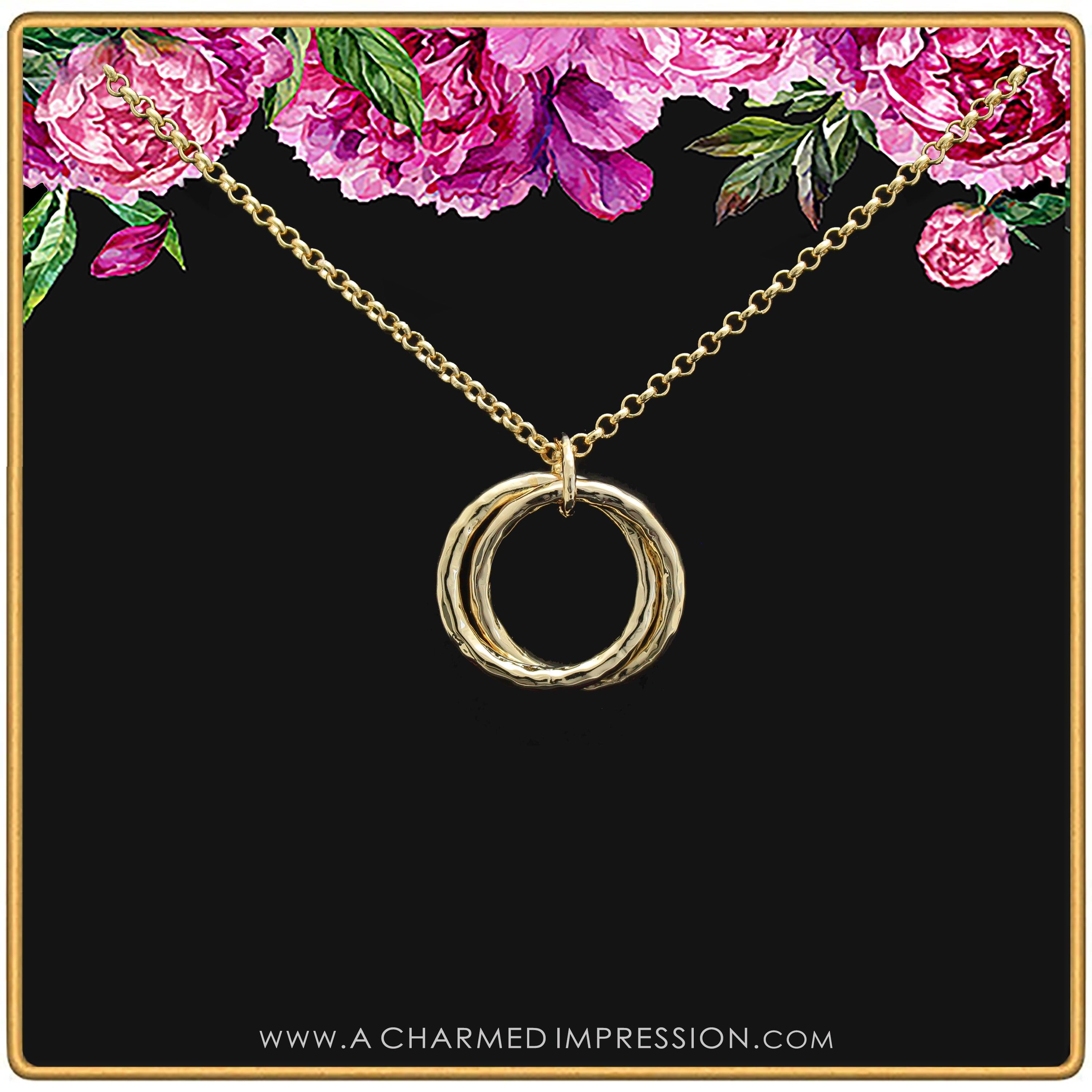 Hammered Infinity Ring Necklace: Silver or Gold Linked Circles