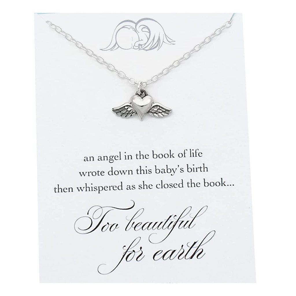 Sterling Silver Angel Wing Heart Memorial Necklace
