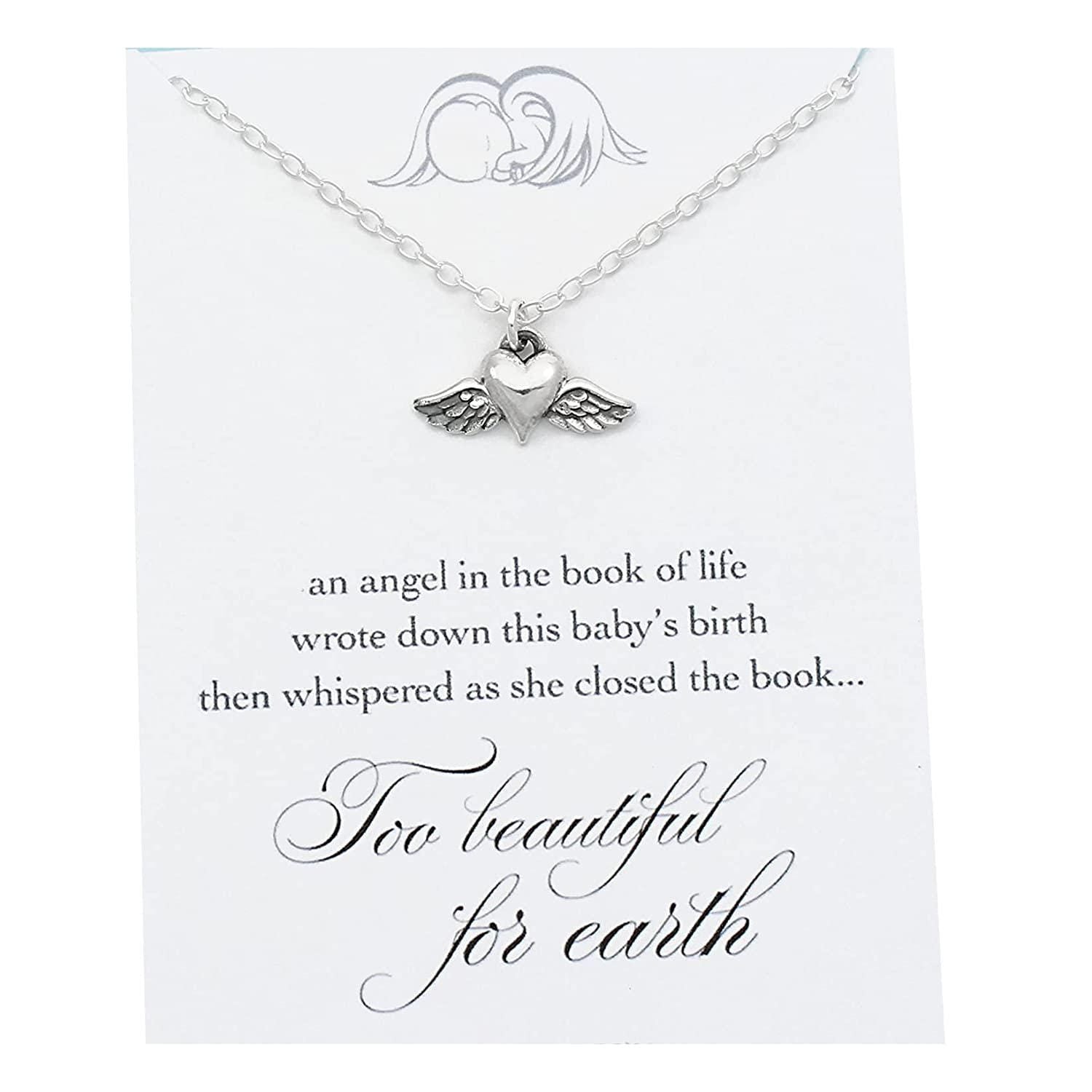 Sterling Silver Angel Wing Heart Memorial Necklace