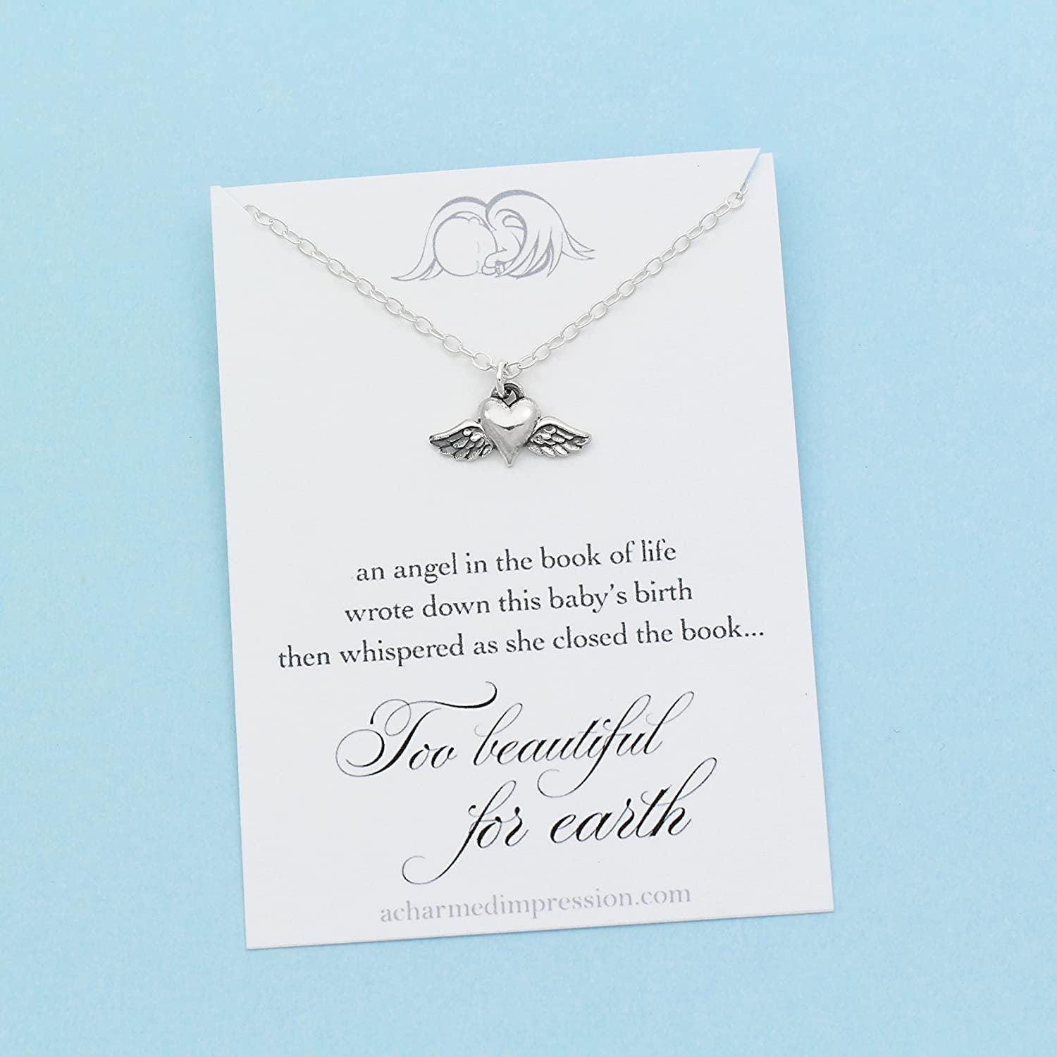 Sterling Silver Angel Wing Heart Memorial Necklace