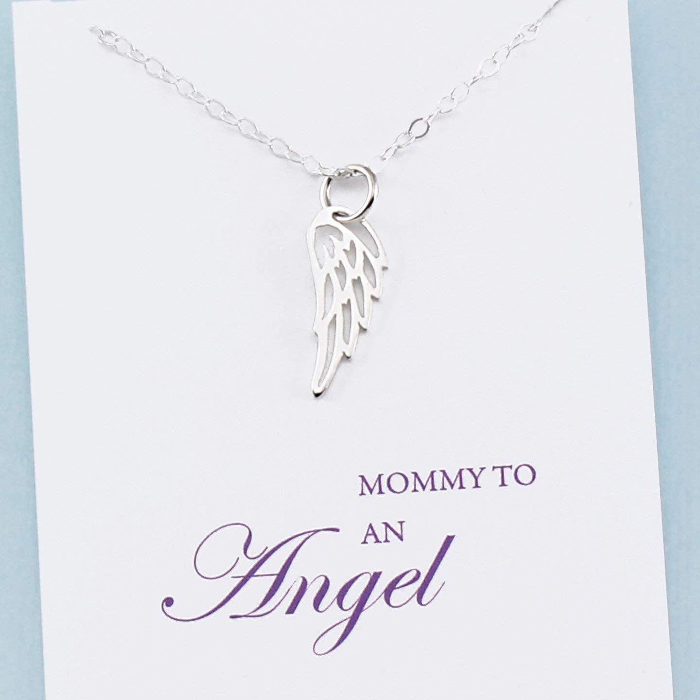 Mommy to an Angel  Mother's Remembrance Necklace  Sterling Silver  Tiny Wing Charm  Child Memorial Jewelry