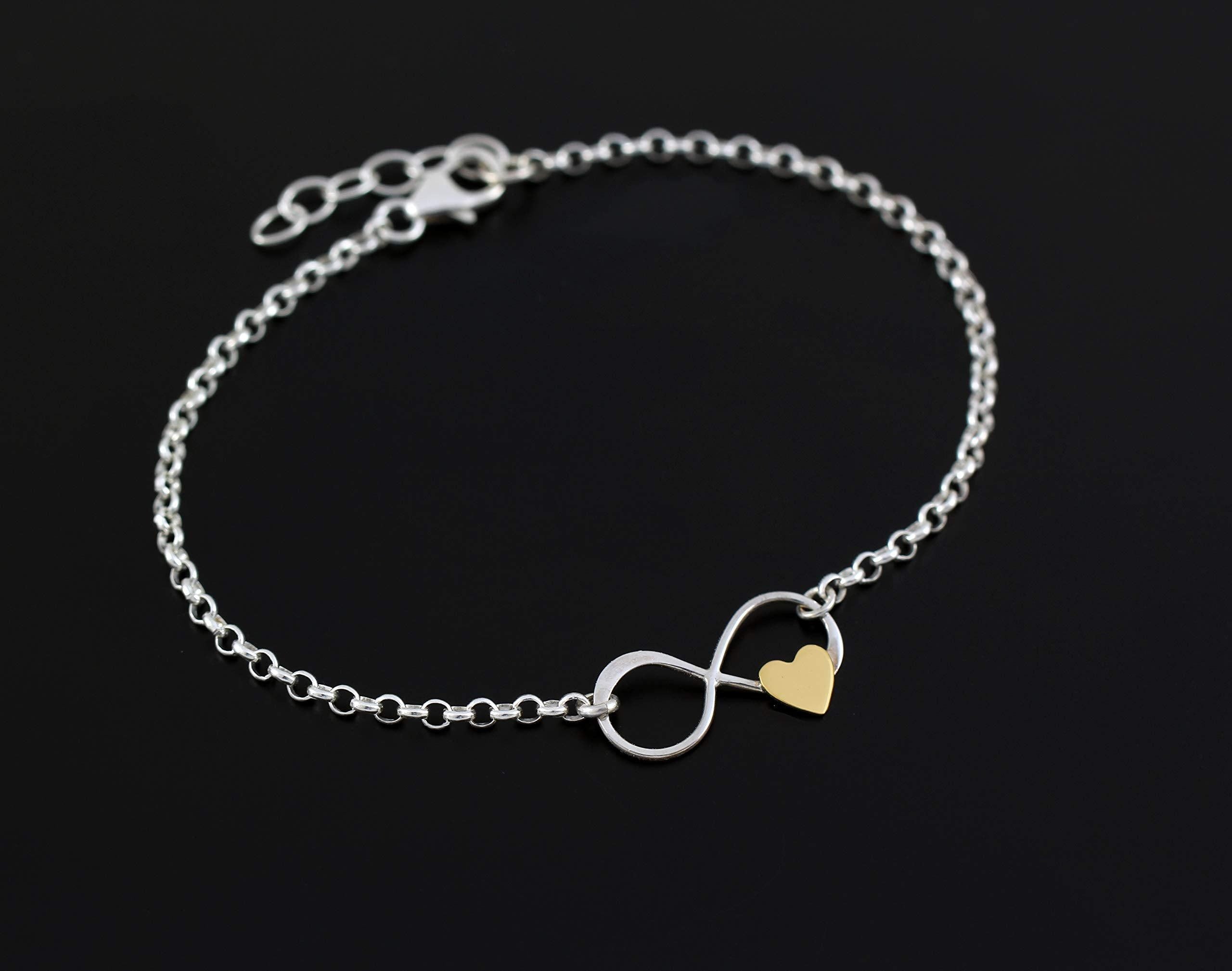 Stepdaughter Gift: Sterling Silver Infinity Bracelet with Gold Heart