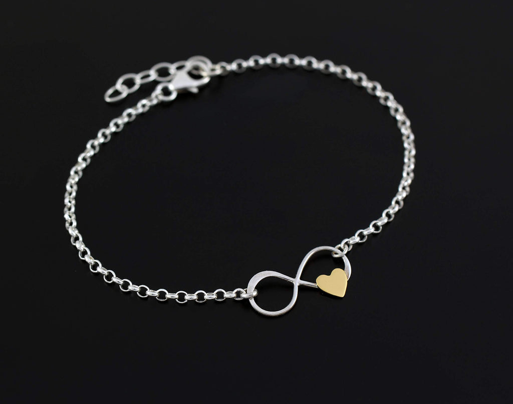 Stepdaughter Gift: Sterling Silver Infinity Bracelet with Gold Heart