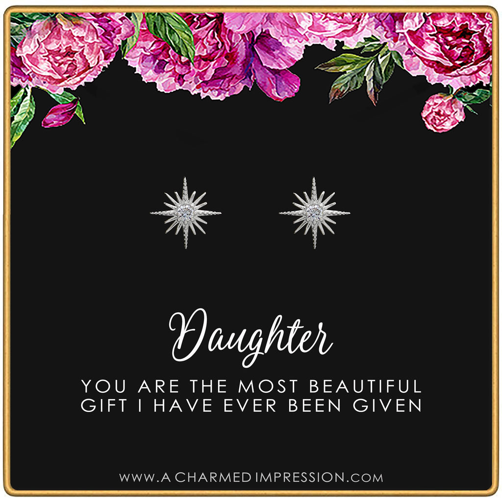 Crystal Starburst Earrings: 14K Gold/Silver Daughter Gift