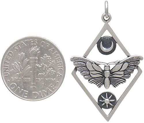 Sterling Silver Moth Necklace: Sun & Moon Pendant, Adjustable Chain
