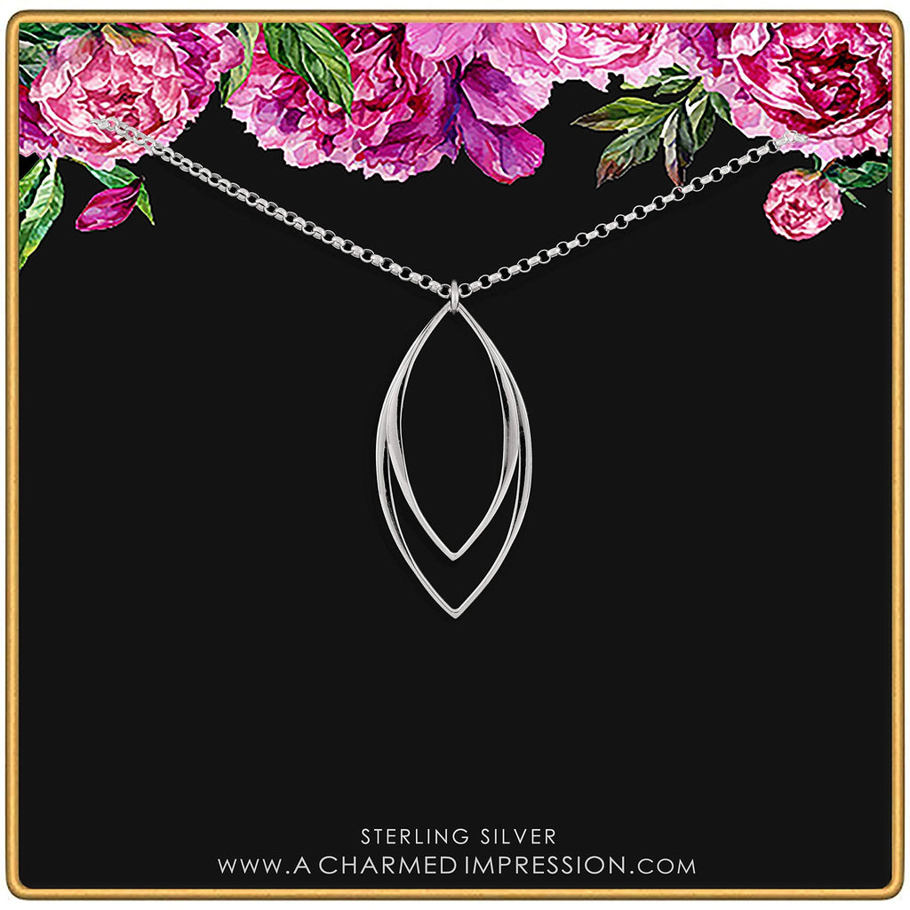 Sterling Silver Marquise Pendant Necklace: Modern Minimalist Jewelry