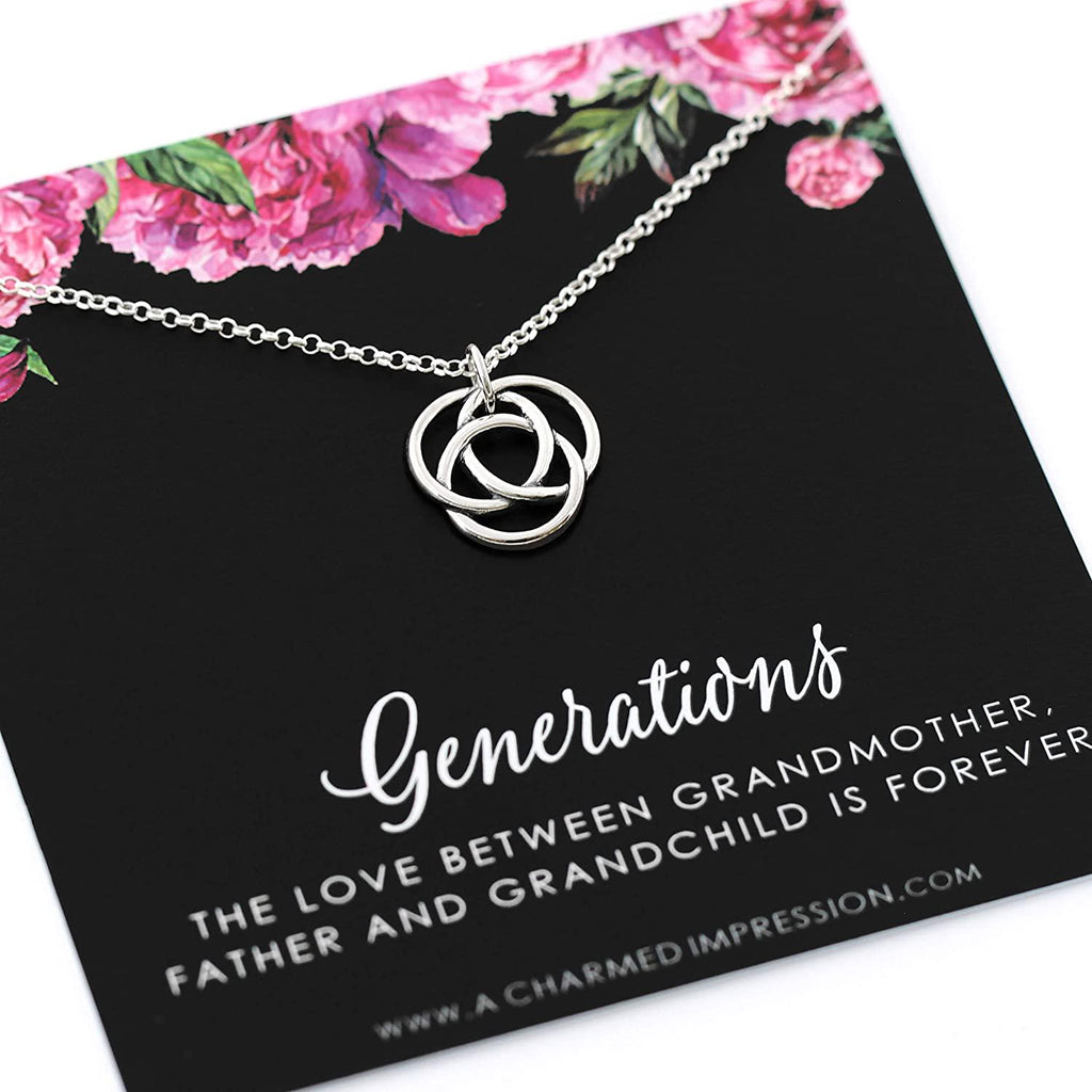 Three Generations Sterling Silver Necklace: Grandma, Father, Grandchild Gift