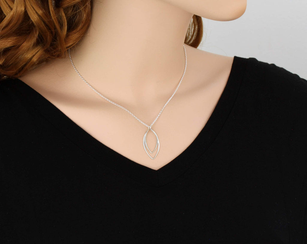 Sterling Silver Marquise Pendant Necklace: Modern Minimalist Jewelry