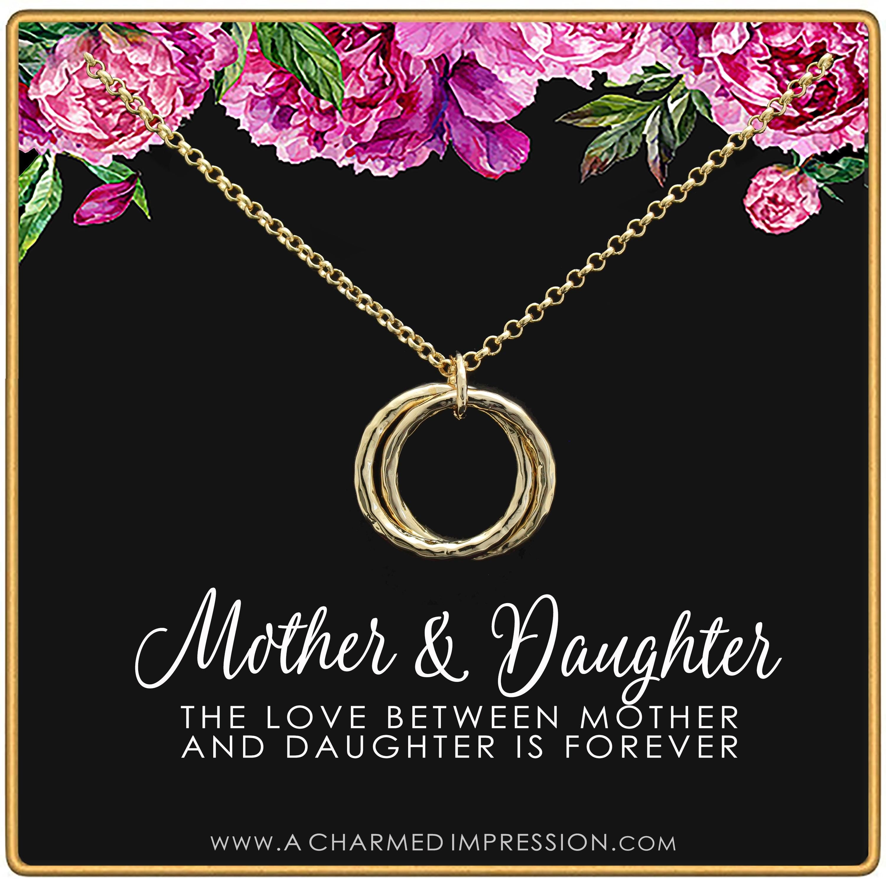 Mother Daughter Necklace: Sterling Silver or 14k Gold Filled Hammered Interlocking Circles Pendant