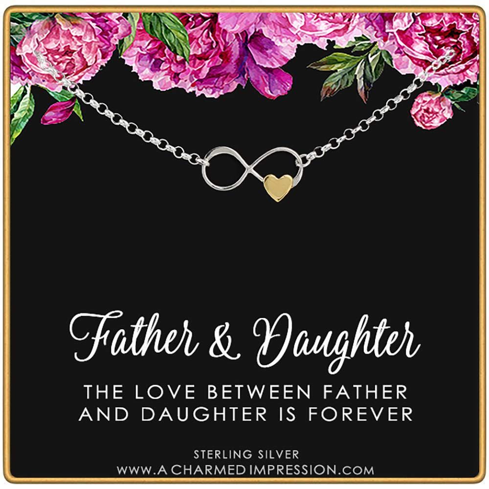 Sterling Silver Infinity Bracelet: Gold Heart, Father Daughter Gift