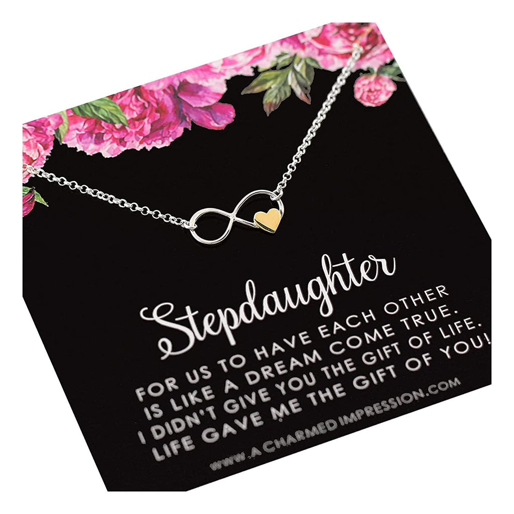 Stepdaughter Gift: Sterling Silver Infinity Necklace with Bronze Heart
