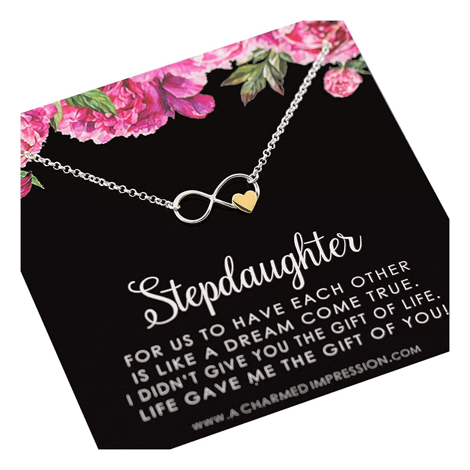 Stepdaughter Gift: Sterling Silver Infinity Necklace with Bronze Heart