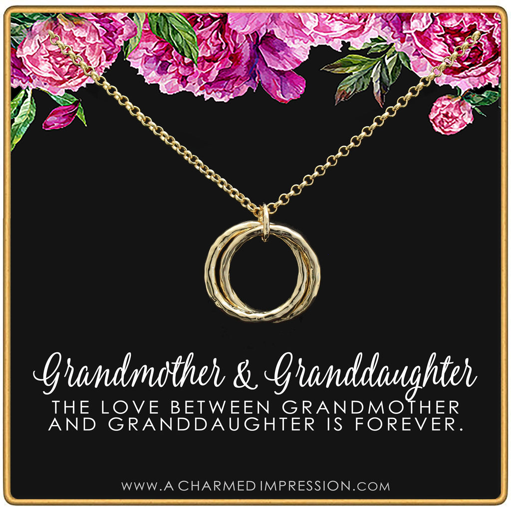 Grandmother Granddaughter Necklace: Hammered Linked Rings, Infinite Love