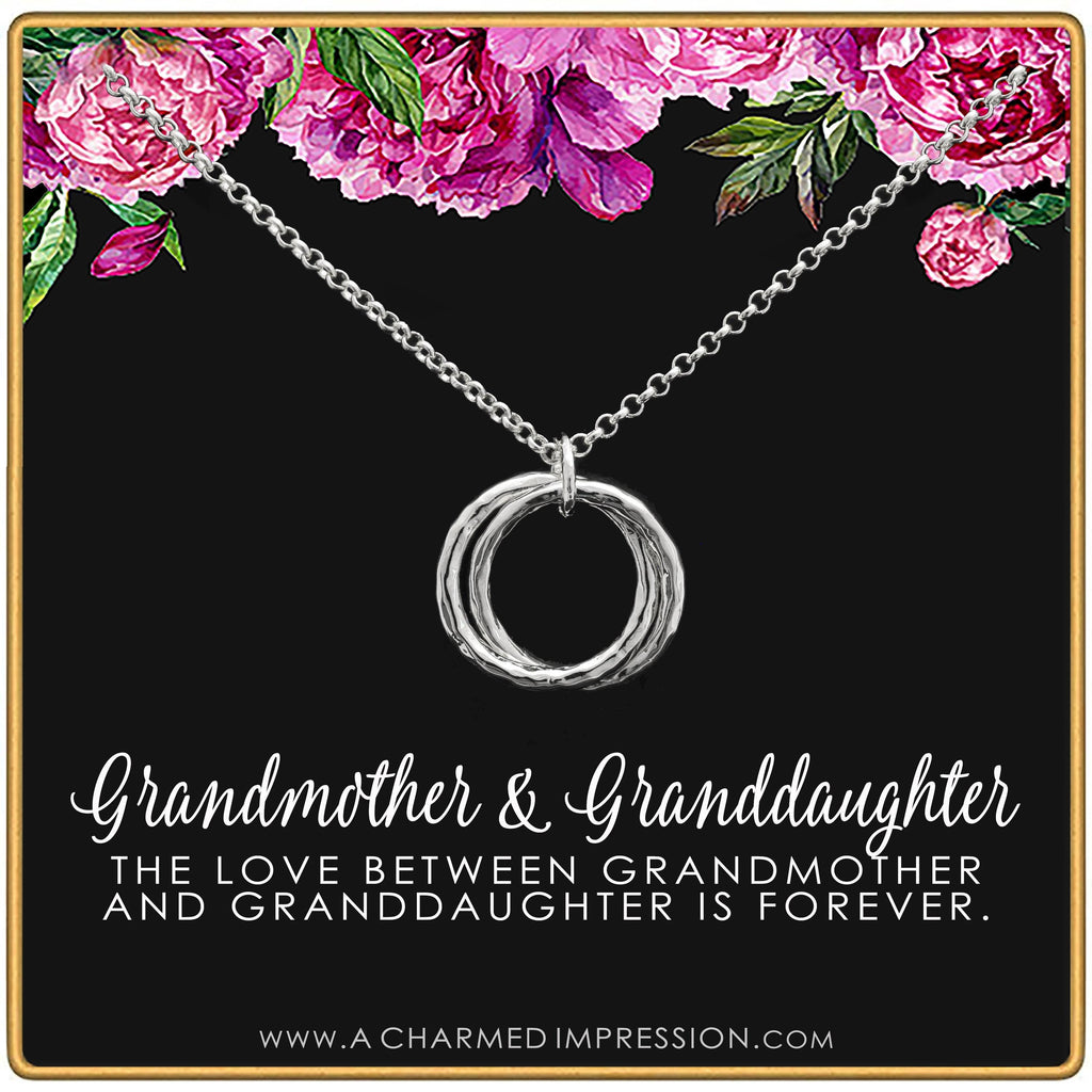 Grandmother Granddaughter Necklace: Hammered Linked Rings, Infinite Love