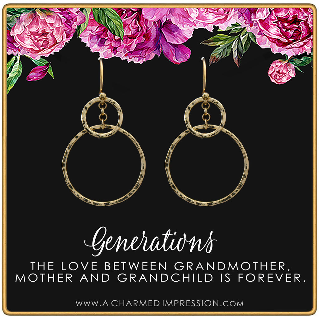 Three Generations Hammered Earrings: Grandmother, Mother, Grandchild Gift