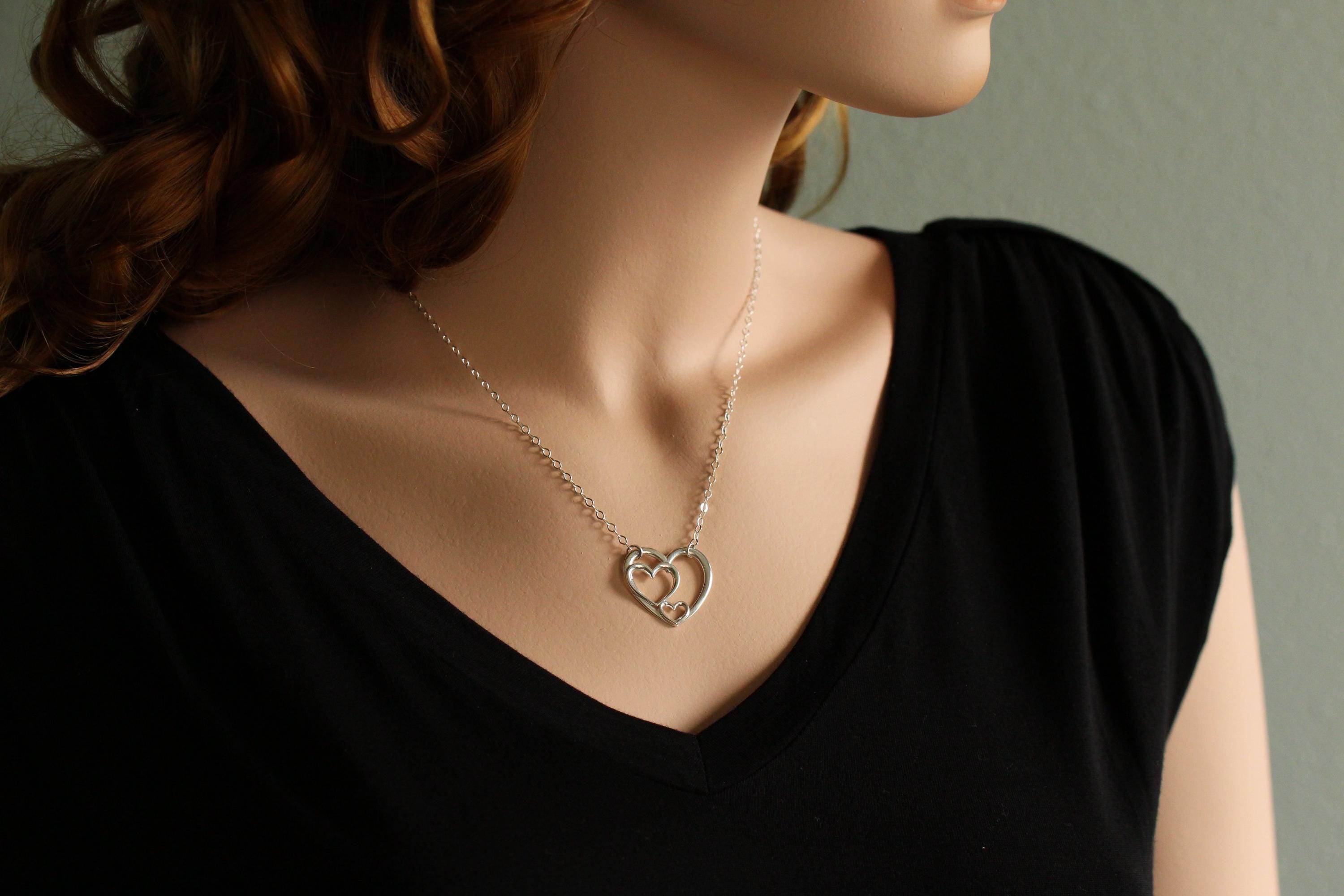 Three Generations Sterling Silver Heart Necklace: Sentimental Family Keepsake