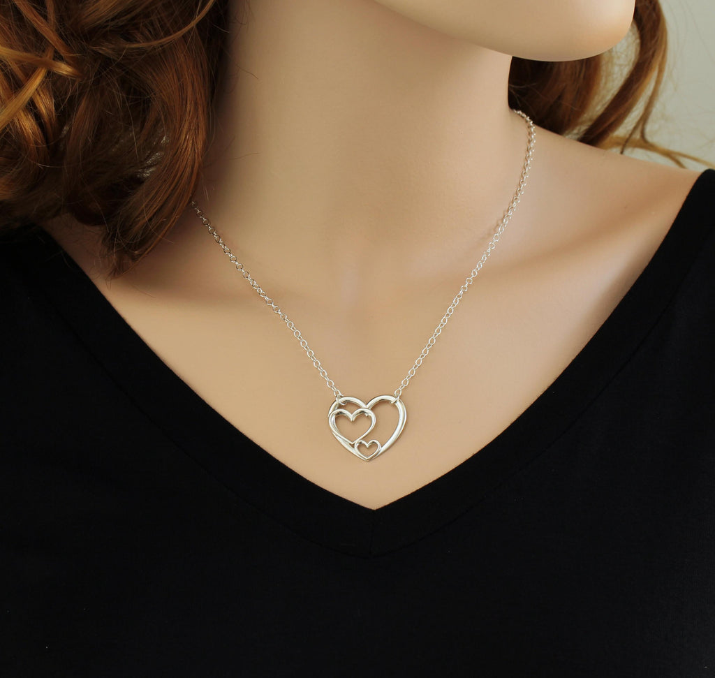 Three Generations Sterling Silver Heart Necklace: Sentimental Family Keepsake