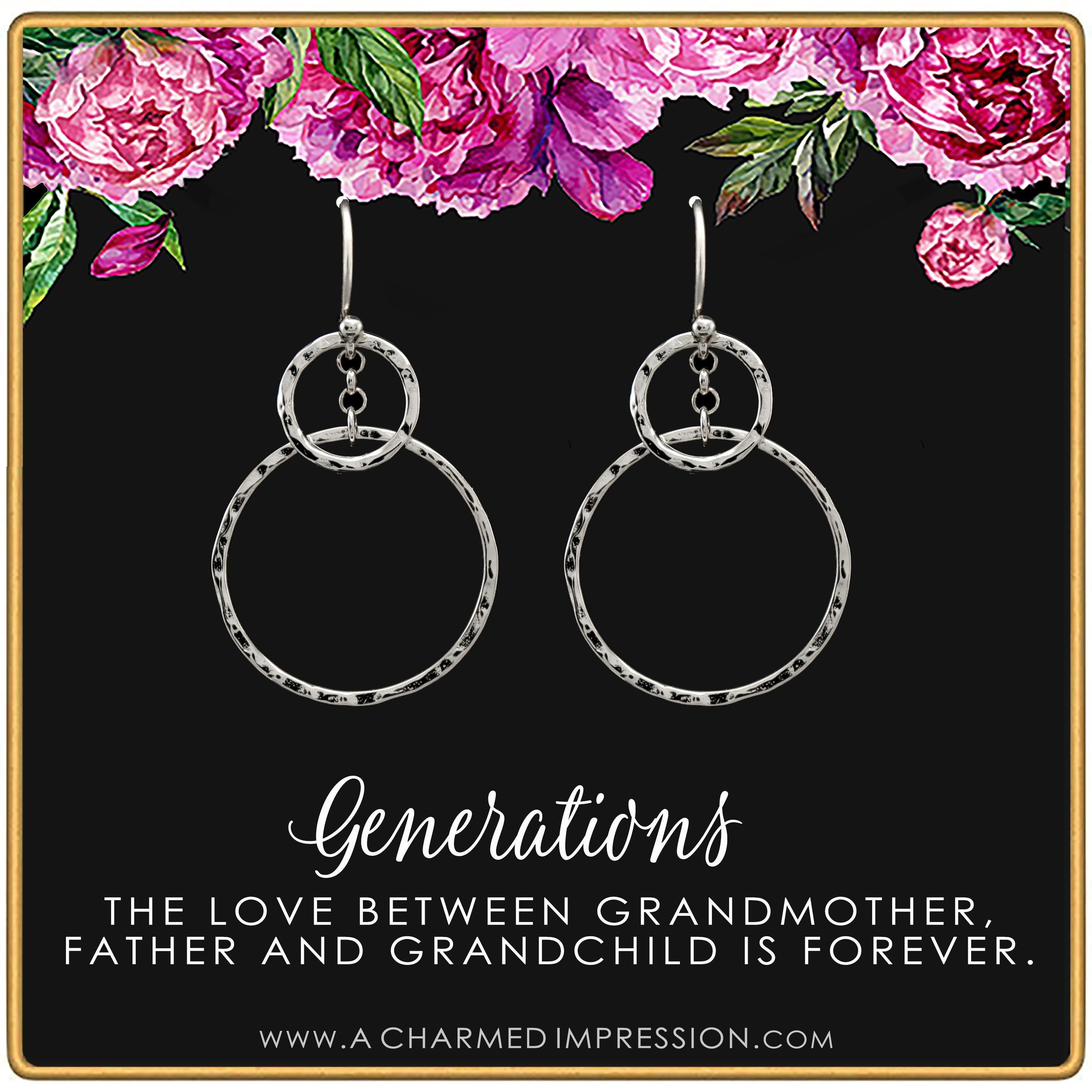 Three Generations Earrings: Hammered Infinity Rings, Grandmother Gift
