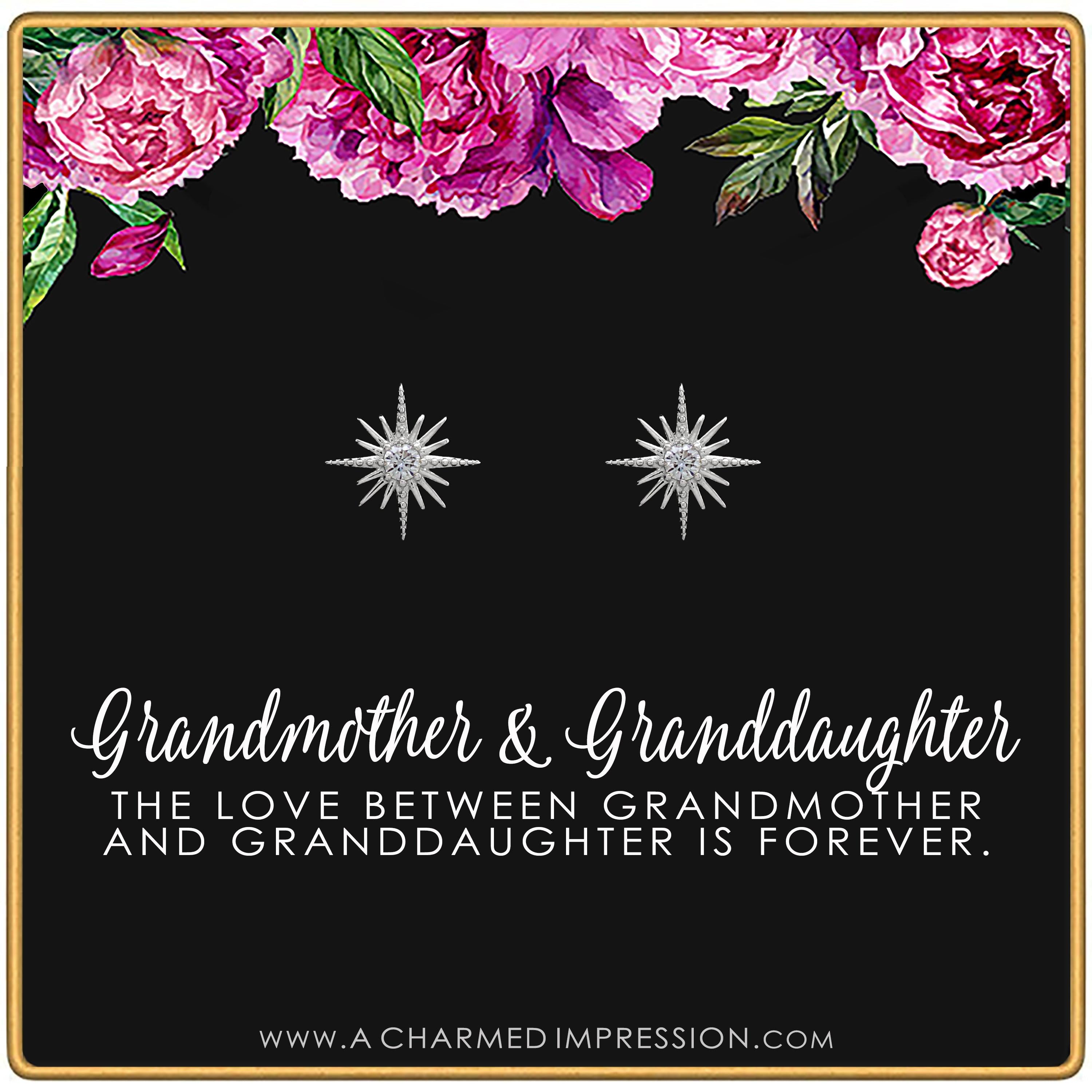 Starburst Earrings: Silver CZ, Grandmother Granddaughter Gift