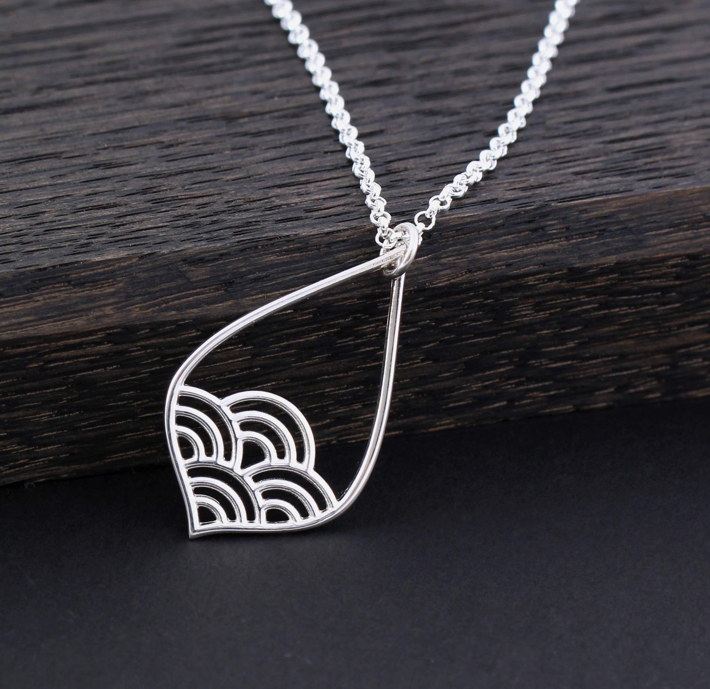 Sterling Silver Wave Teardrop Necklace: Minimalist Modern Pendant