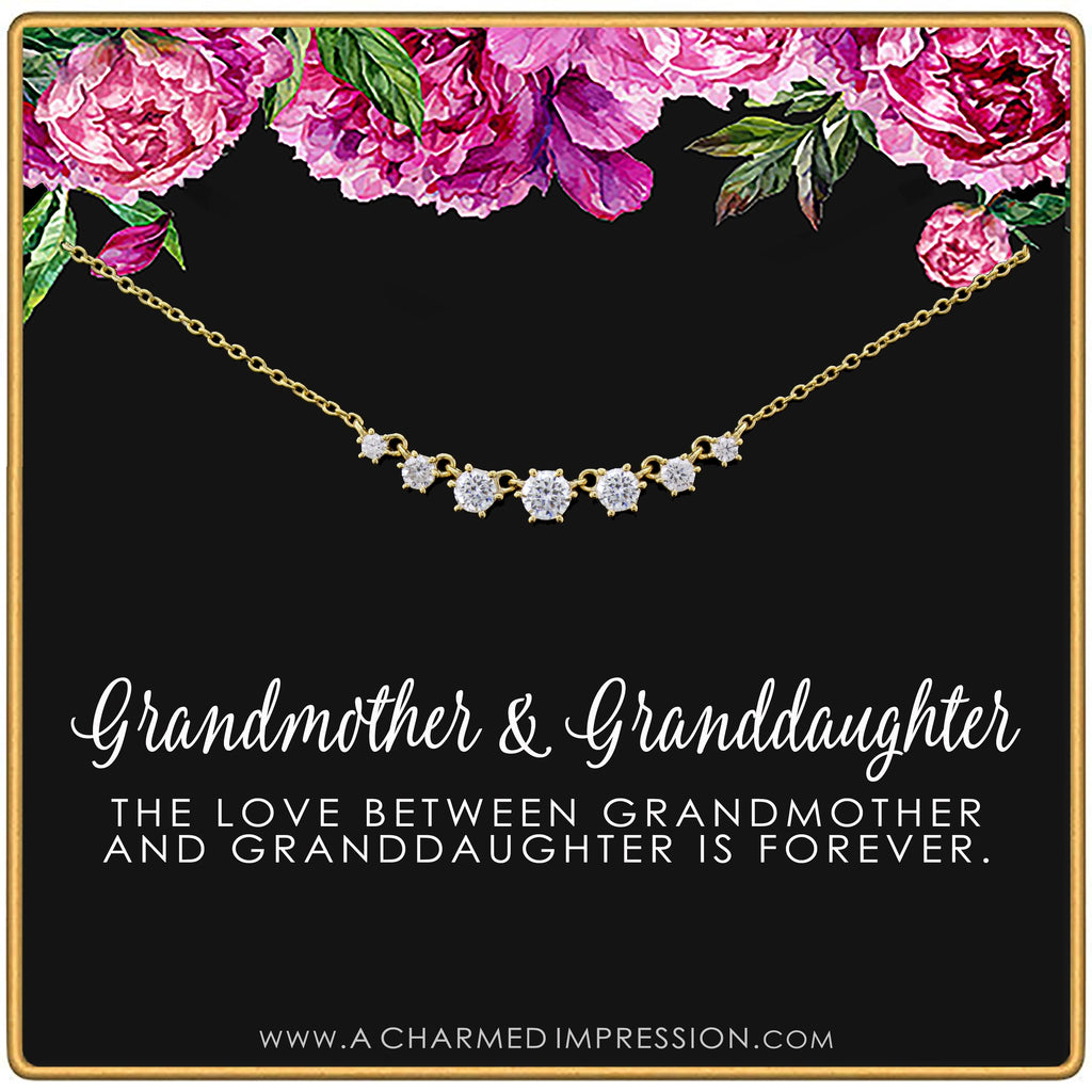 Grandmother Granddaughter Necklace: Crystal Family Bond, Sterling Silver or Gold