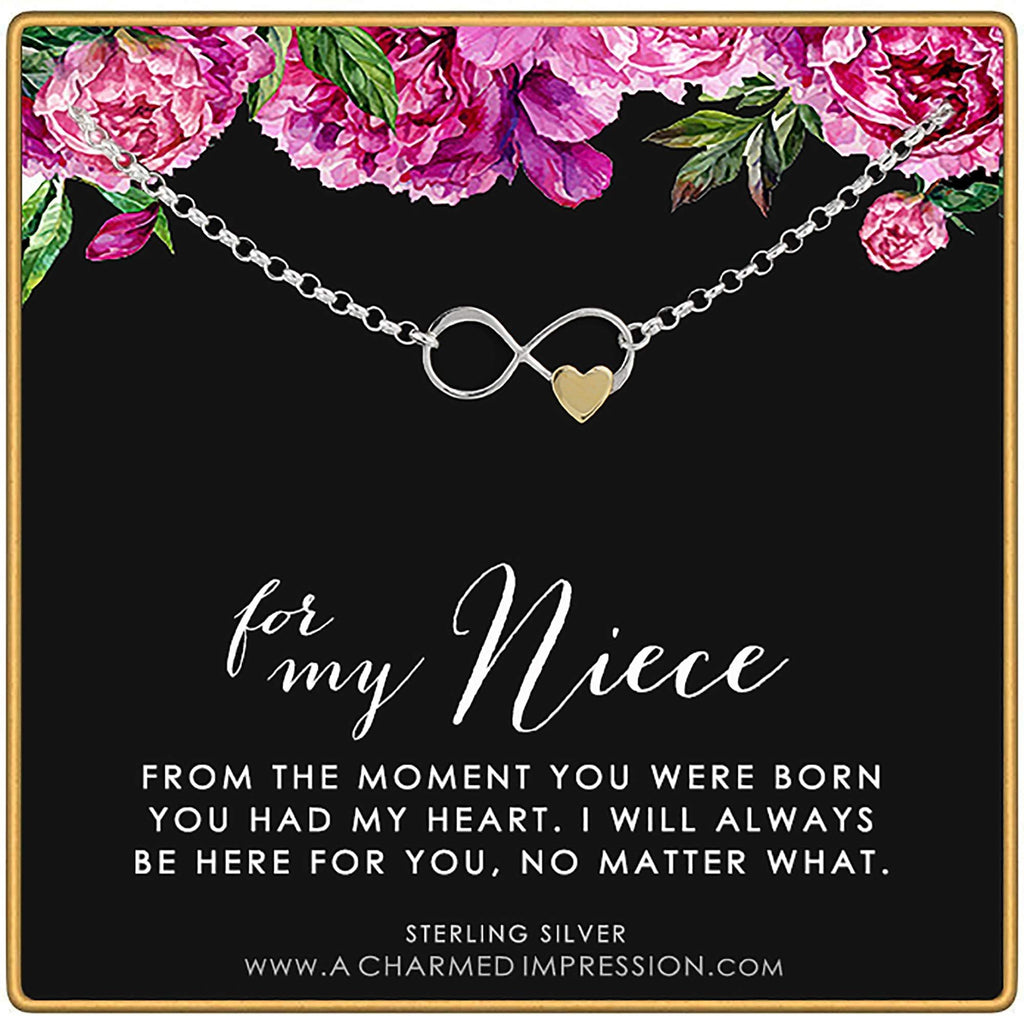 Sterling Silver Infinity with Heart Charm Bracelet Aunt Niece Gift Endless Love Hypoallergenic Adjustable 6.5 Inch + 0.75 Extender