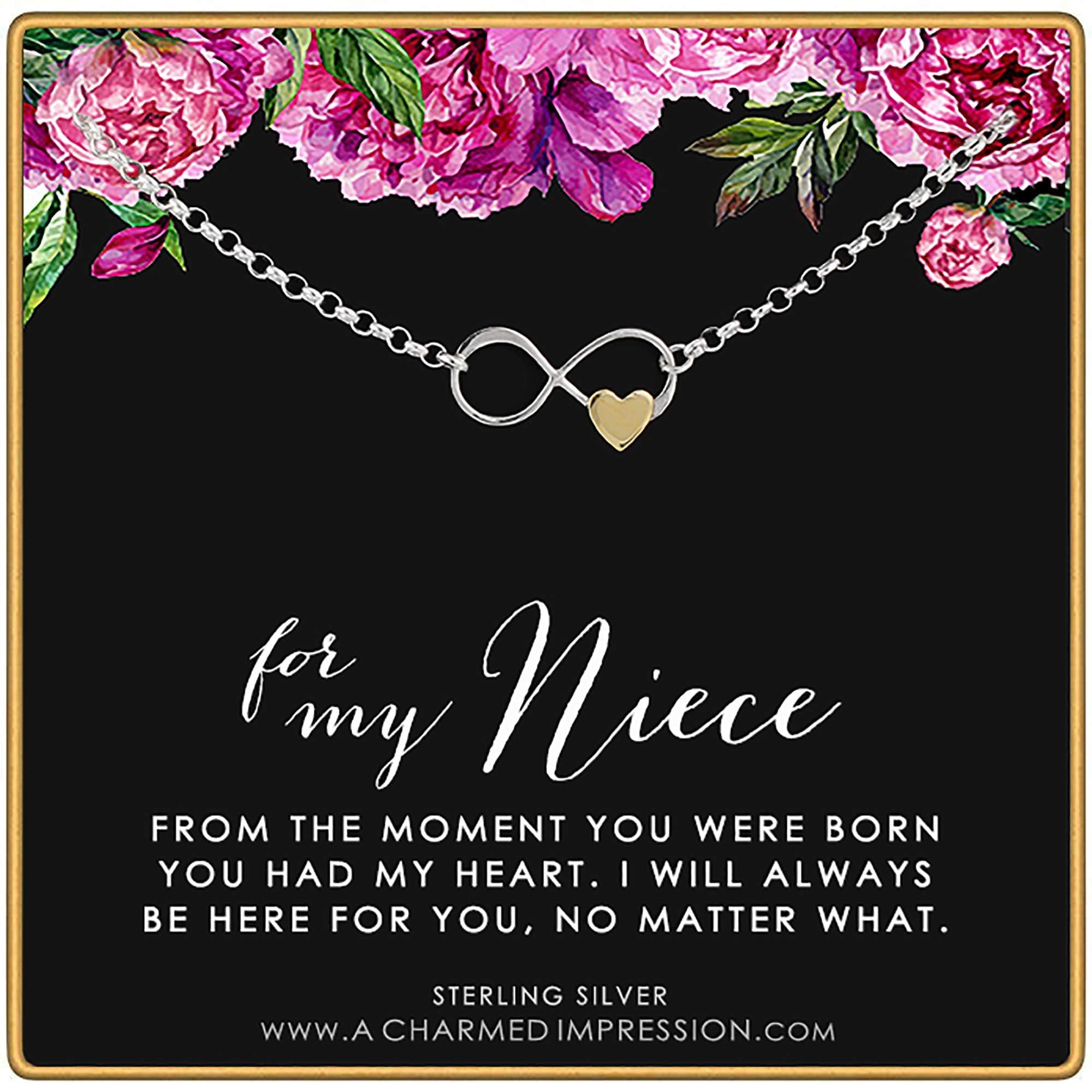 Sterling Silver Infinity with Heart Charm Bracelet Aunt Niece Gift Endless Love Hypoallergenic Adjustable 6.5 Inch + 0.75 Extender