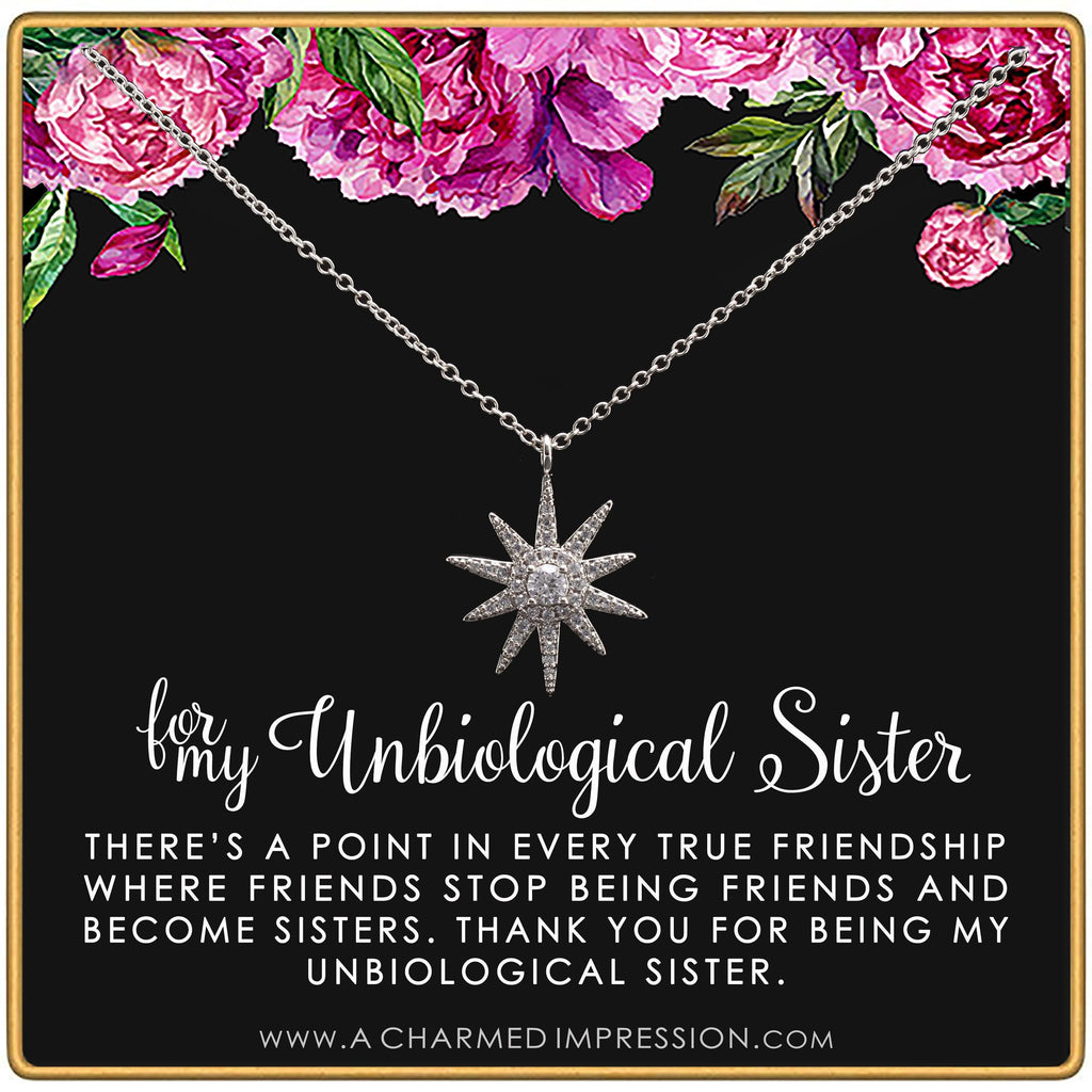 Starburst Necklace: 14k Gold/Silver, Unbiological Sister Gift