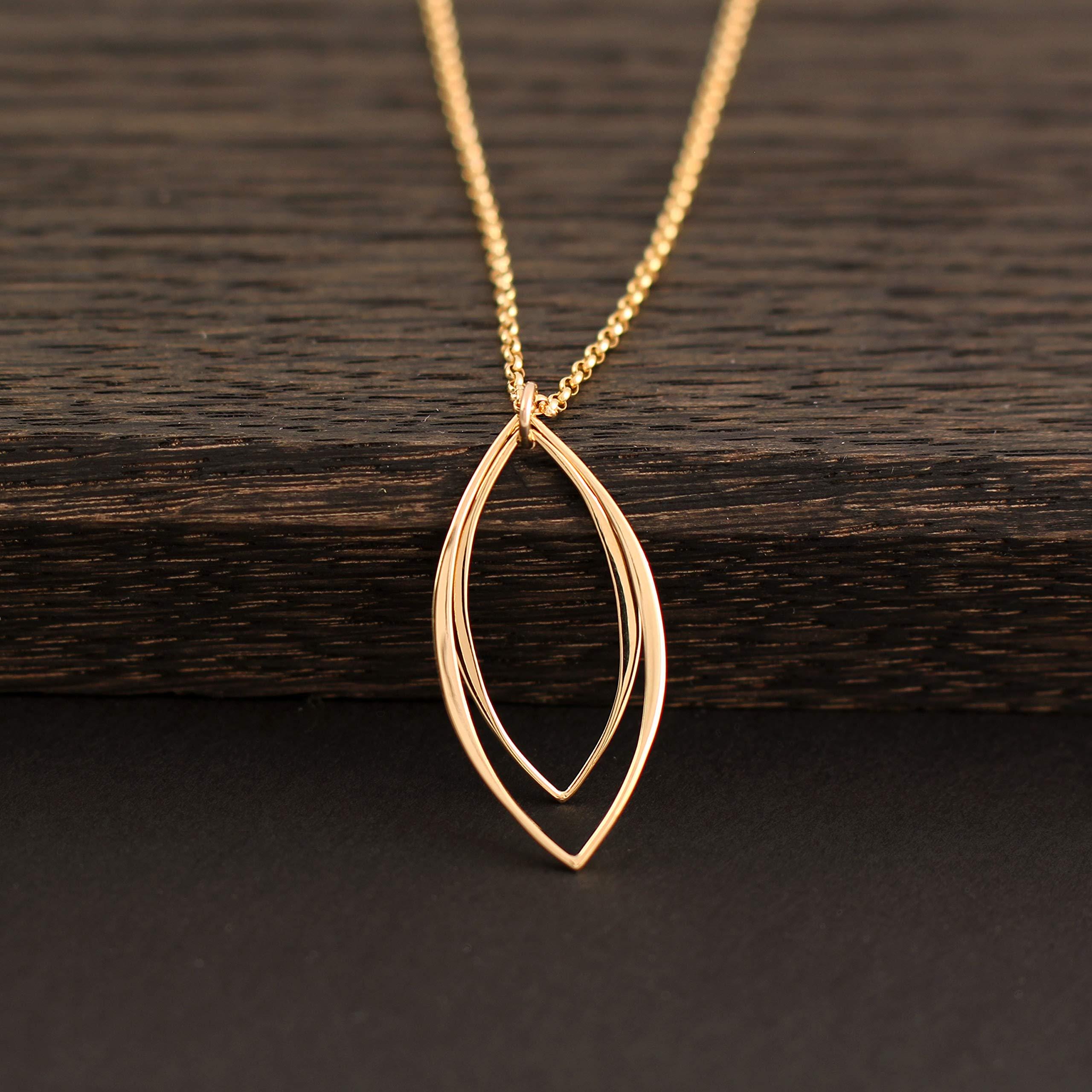 14k Gold Filled Marquise Pendant Necklace: Minimalist Handmade Jewelry