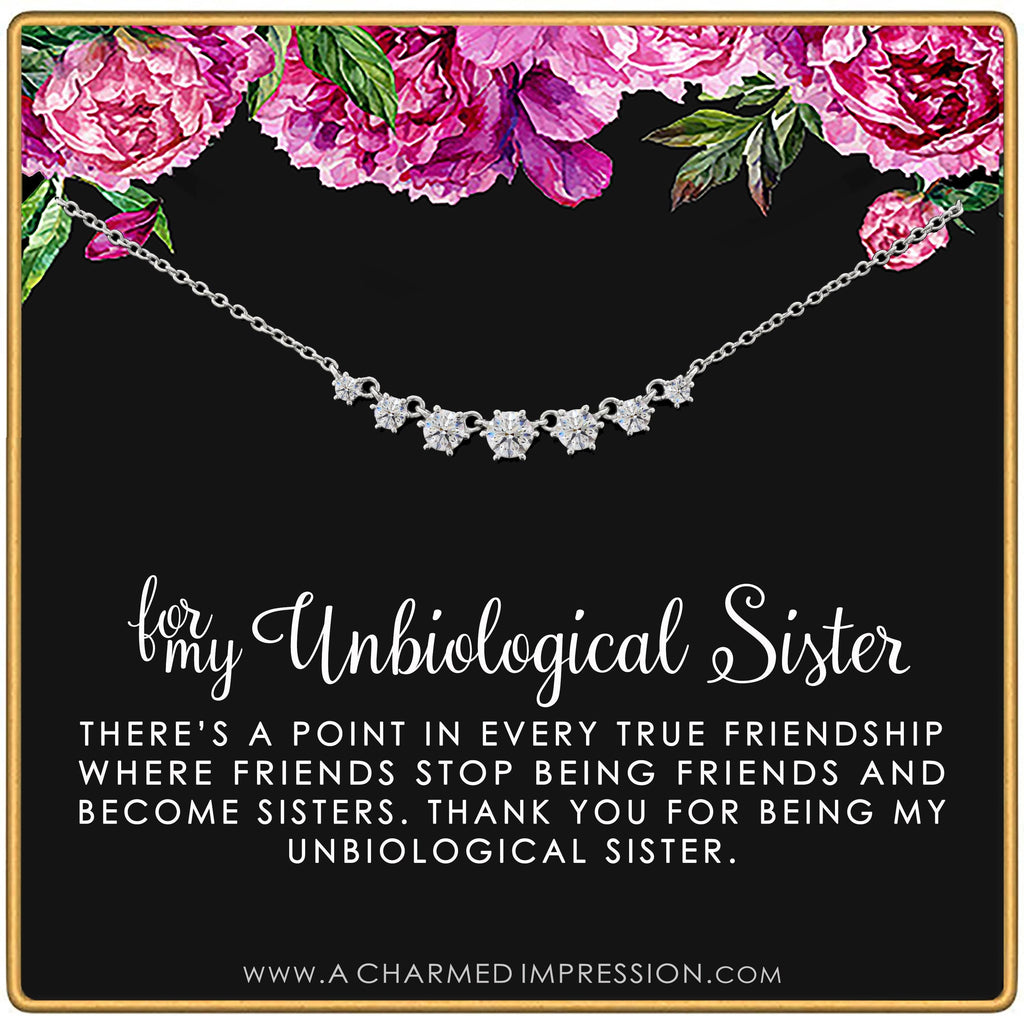 7 Crystal Necklace: Unbiological Sister Gift, Gold or Silver
