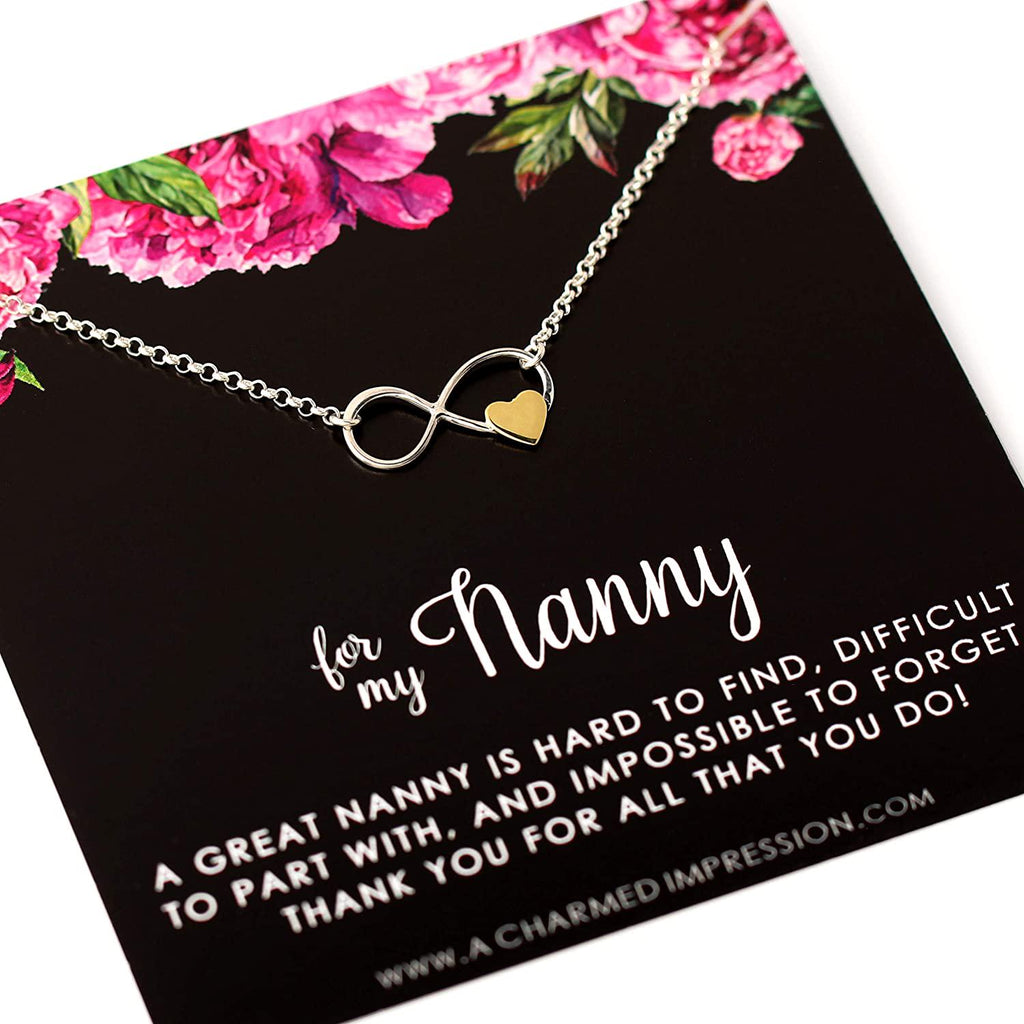 Sterling Silver Infinity Necklace: Nanny Gift with Bronze Heart