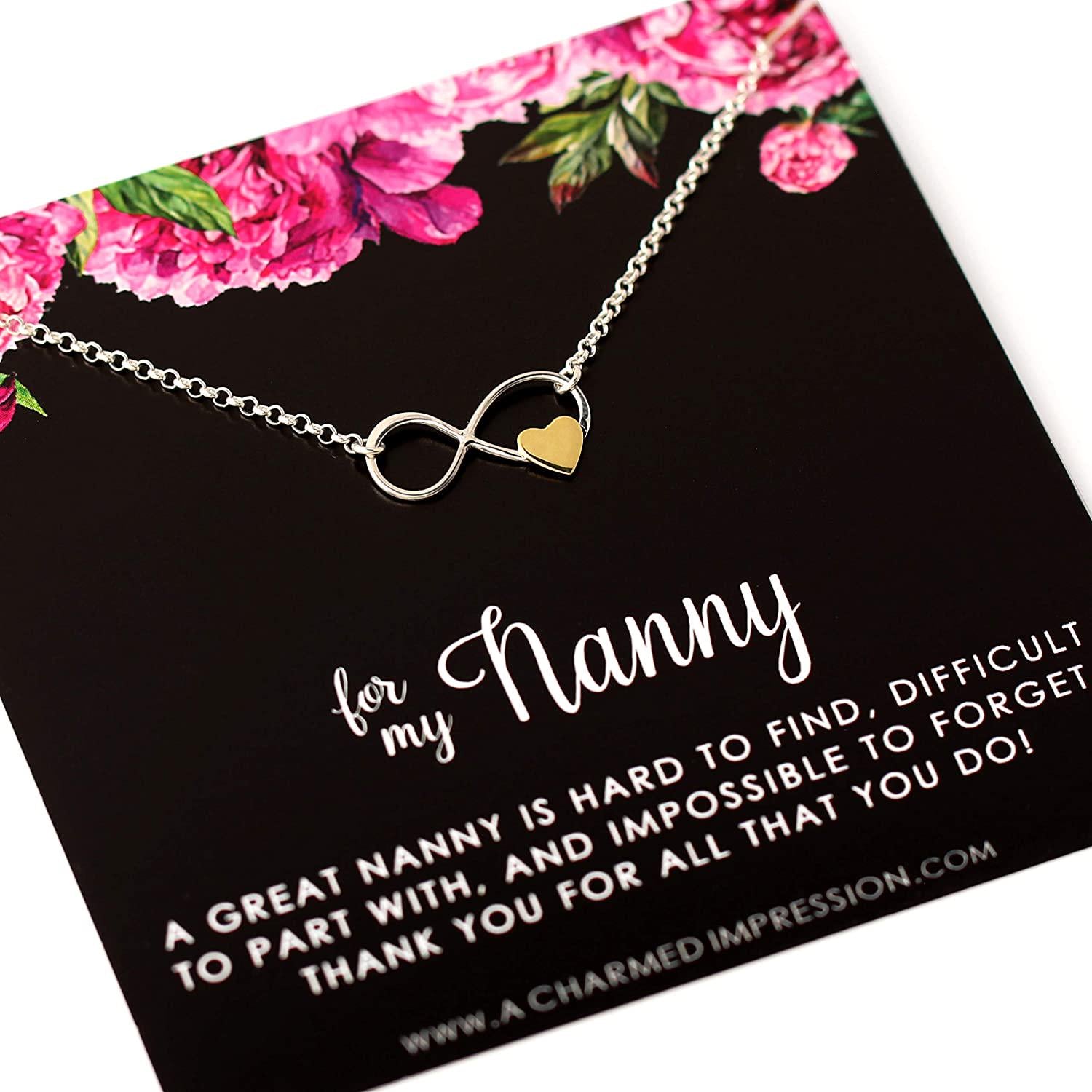 Sterling Silver Infinity Necklace: Nanny Gift with Bronze Heart