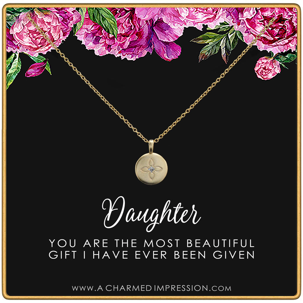 Daughter Necklace: Lotus Disc Pendant, Inspirational Gift from Mom & Dad