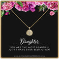 Daughter Necklace: Lotus Disc Pendant, Inspirational Gift from Mom & Dad