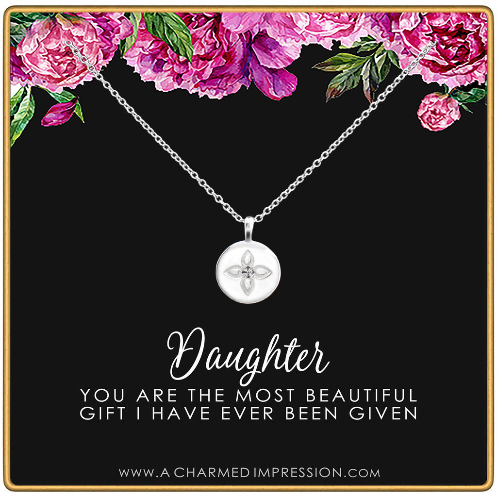 Daughter Necklace: Lotus Disc Pendant, Inspirational Gift from Mom & Dad
