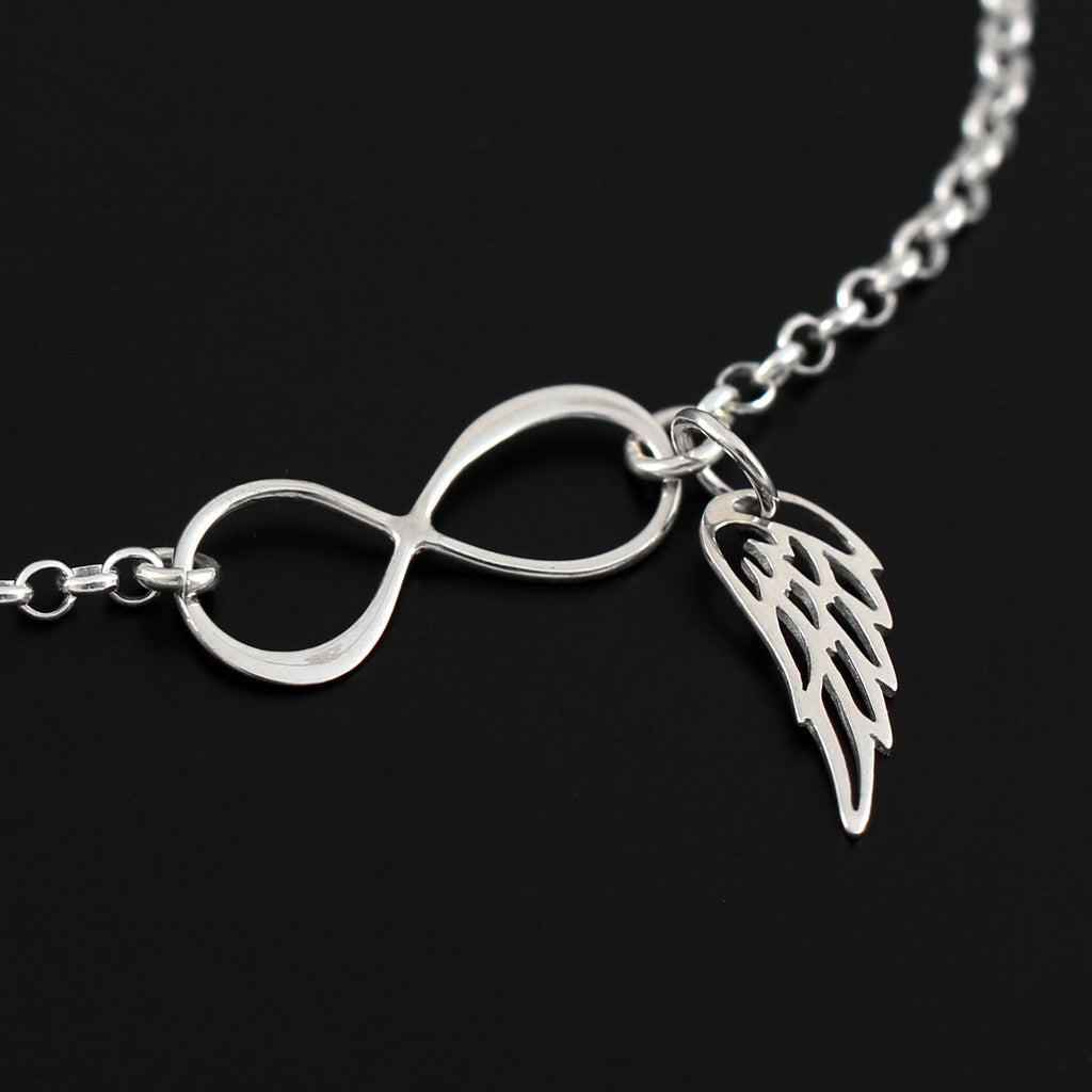 Sterling Silver Infinity Angel Wing Bracelet: Memorial Gift