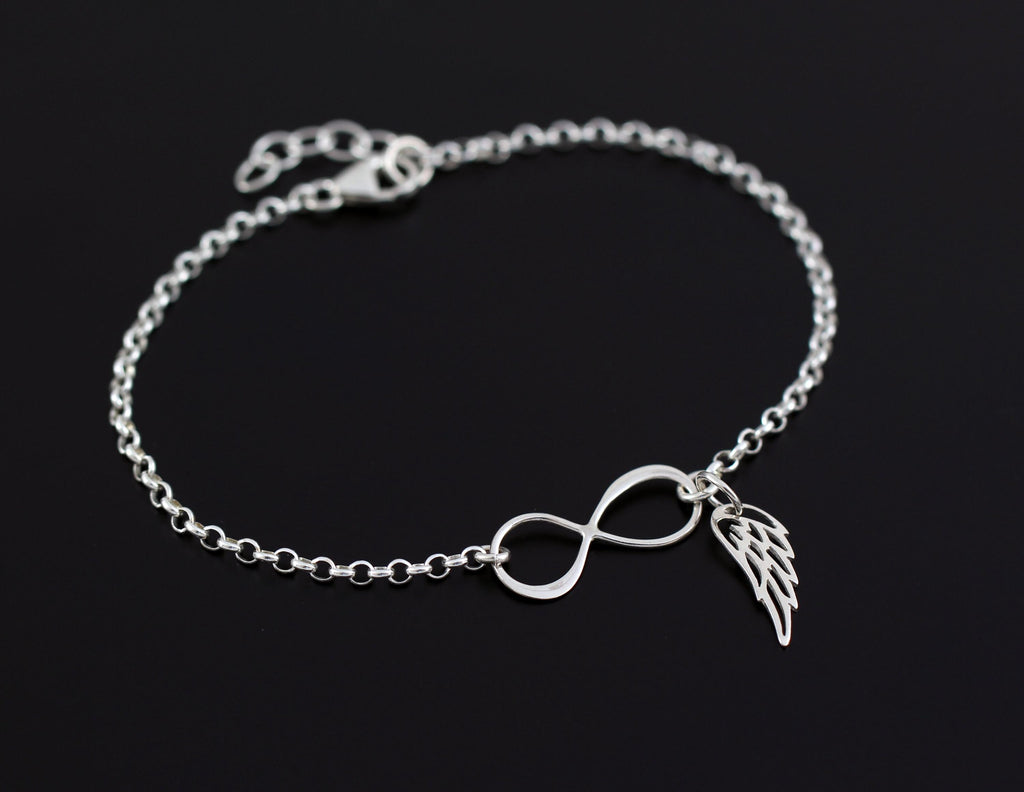 Sterling Silver Infinity Angel Wing Bracelet: Memorial Gift