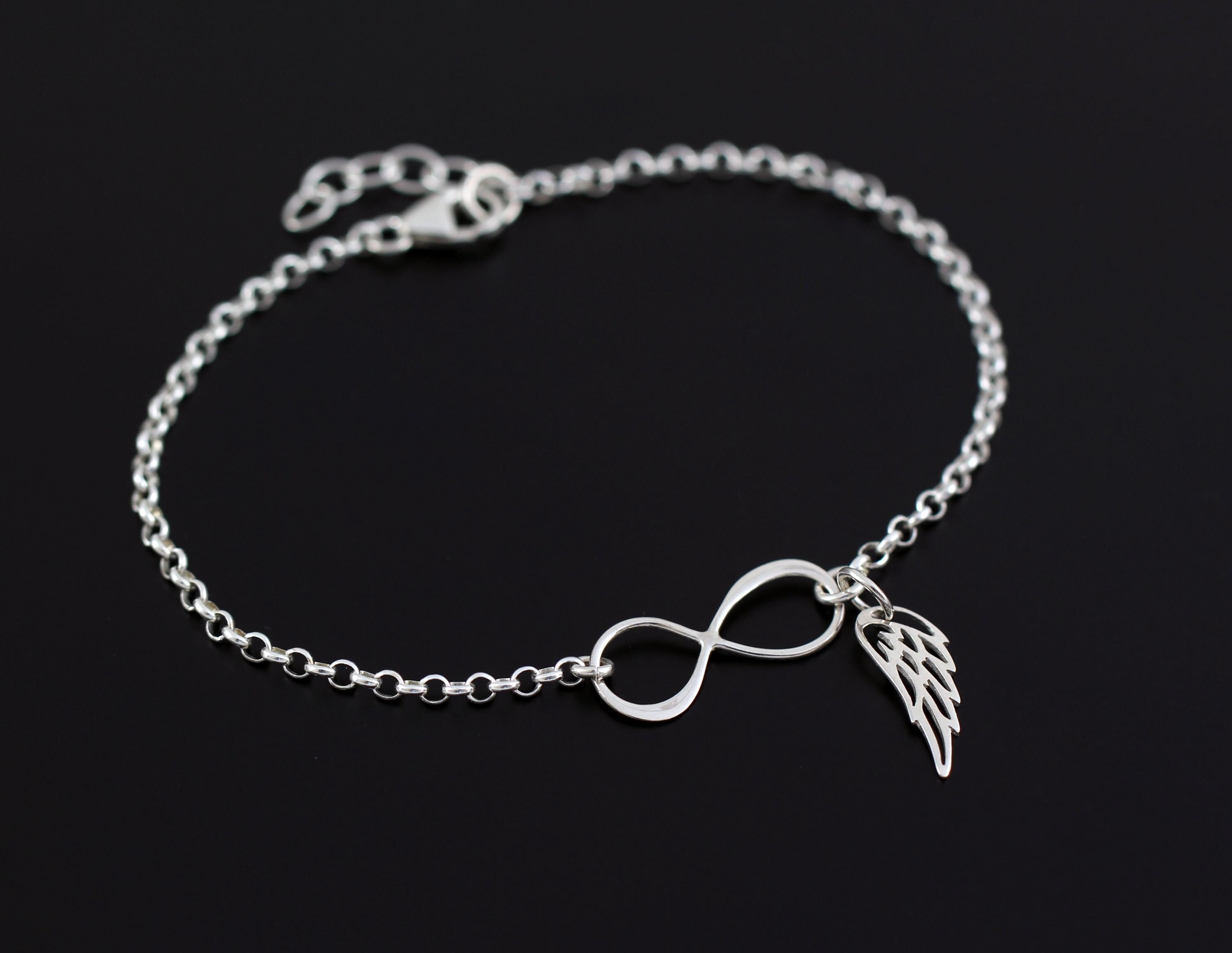 Sterling Silver Infinity Angel Wing Bracelet: Memorial Gift
