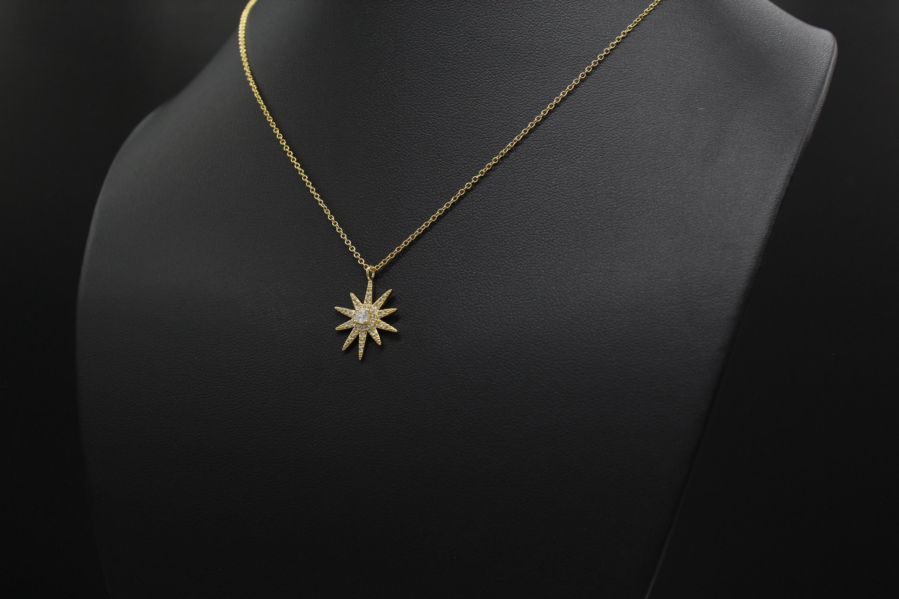 Daughter Necklace: 14k Gold Starburst Charm, Birthday Gift