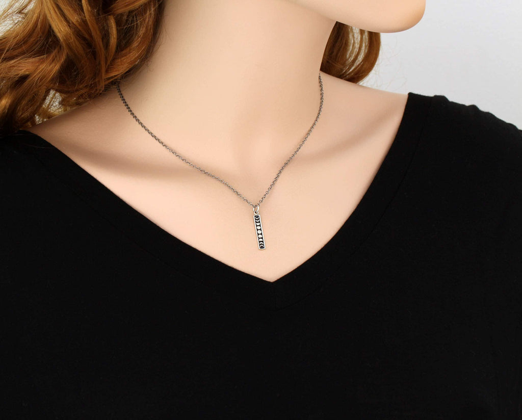 Sterling Silver Moon Phase Necklace: Etched Lunar Jewelry