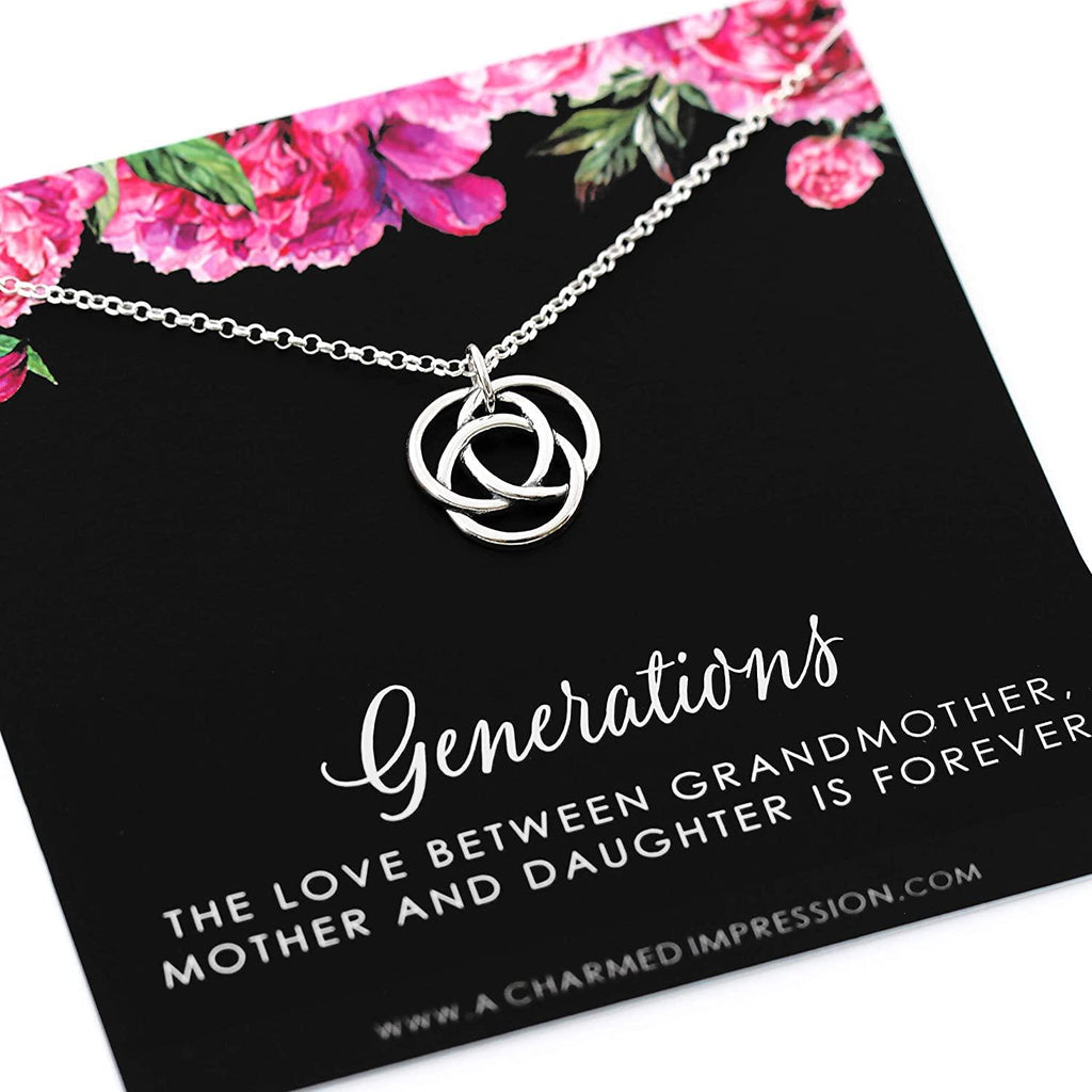 Three Generation Necklace: Handcrafted Silver Circles, Grandmother Mother Daughter Gift