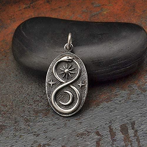 Two Cups Sterling Silver Infinity Ouroboros Snake Pendant on Antiqued Sterling Silver Chain  Sun Moon Lunar Circle