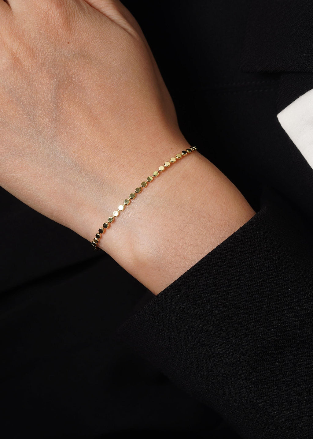 Dainty Gold Bracelet: 14k Faceted Bead Wedding Jewelry
