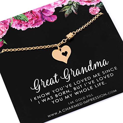 Great Grandma Jewelry  Great Grandmother Gifts  14k Gold Bracelet  Gold Heart with Heart Cutout Charm  Magnetic Clasp