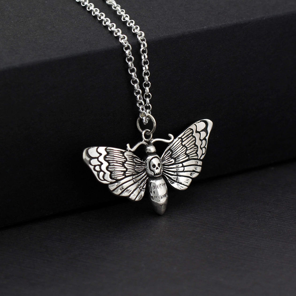 Large Sterling Silver Death Moth Necklace  Spiritual Jewelry  Rebirth Transformation  Sensuality  Goddess Jewelry