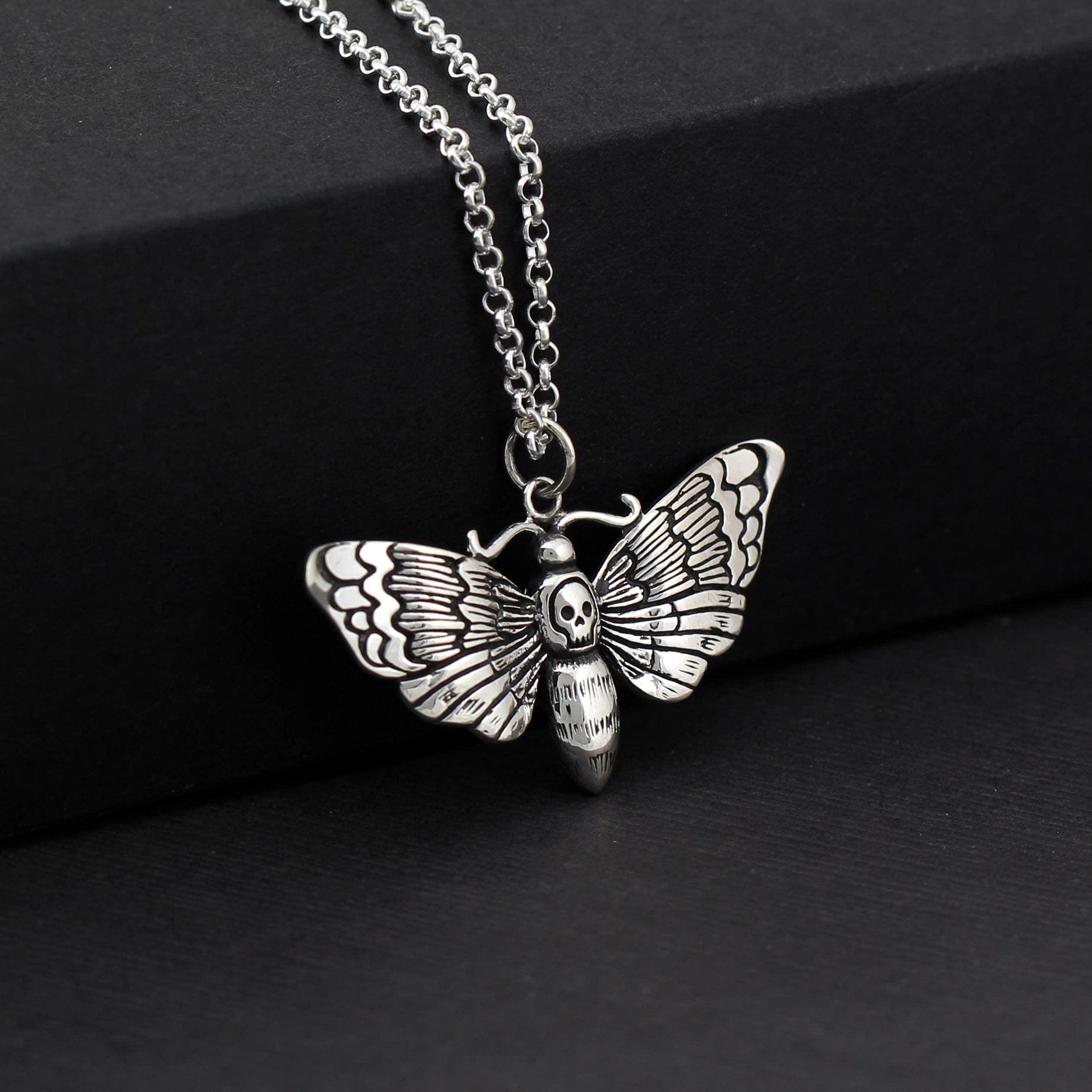 Large Sterling Silver Death Moth Necklace  Spiritual Jewelry  Rebirth Transformation  Sensuality  Goddess Jewelry