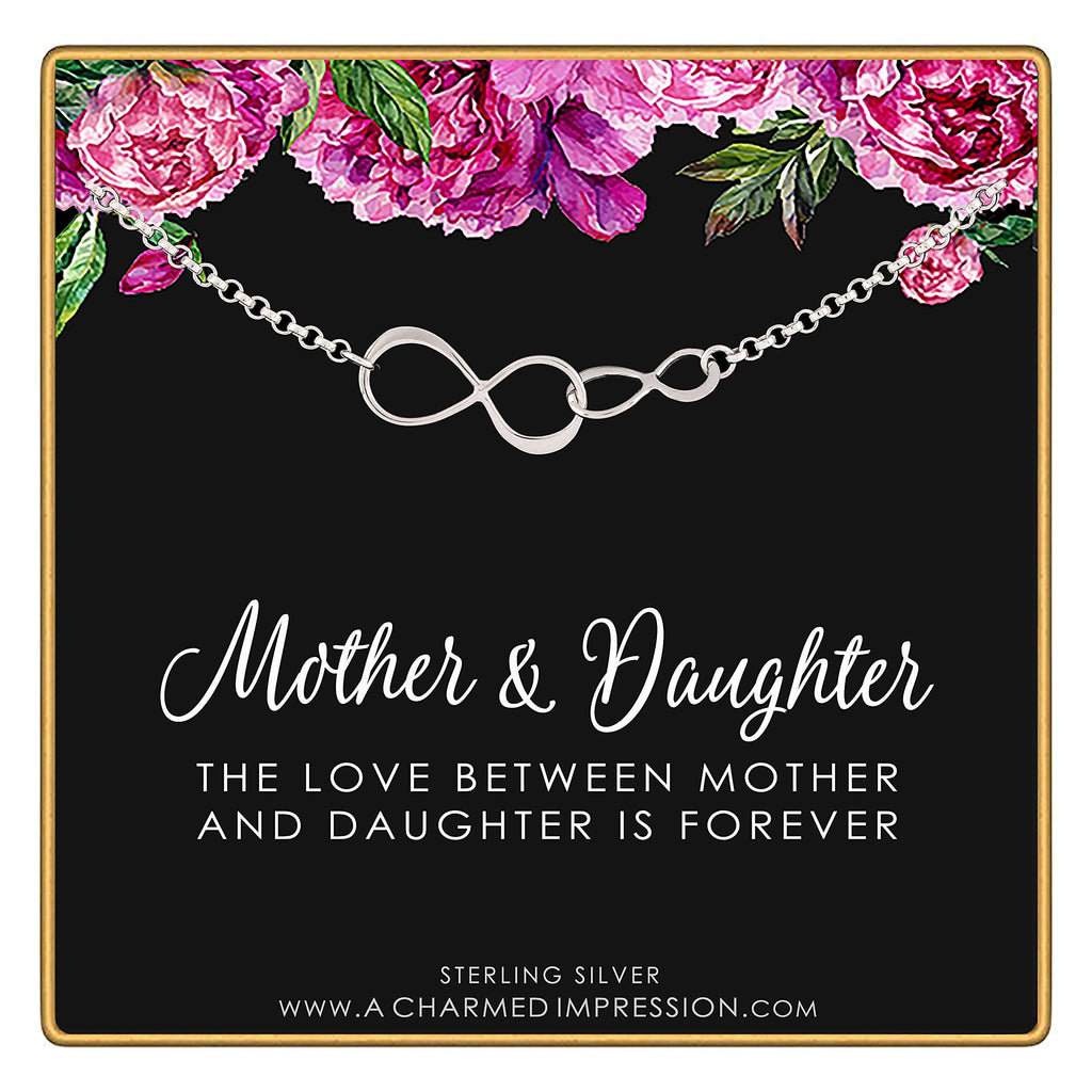 Mother Daughter Sterling Silver Infinity Bracelet: Connected Links Charm