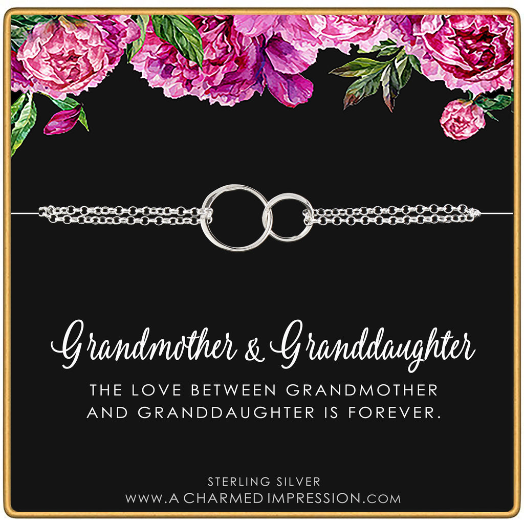 Grandmother Granddaughter Gift: Sterling Silver Interlocking Circle Bracelet Eternal Bond Adjustable Chain Birthday Present