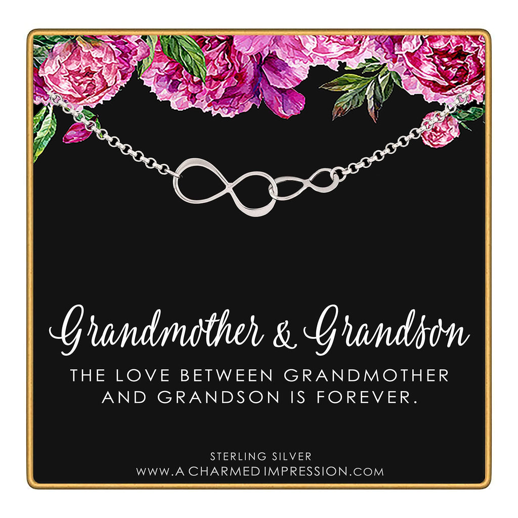 Grandmother Grandson Sterling Silver Bracelet: Infinity Link, Magnetic Clasp