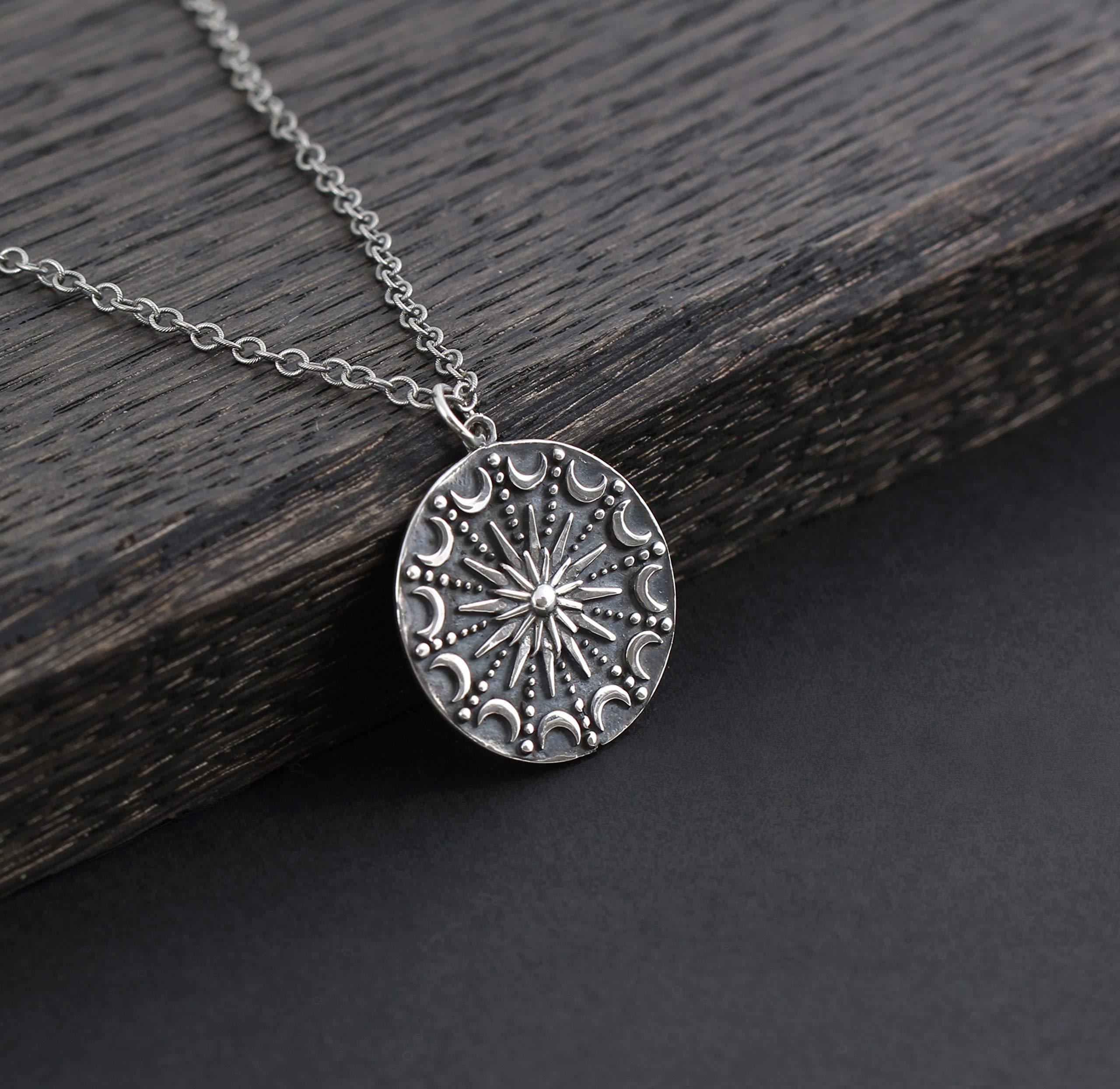 Sterling Silver Sun & Moon Mandala Necklace: Celestial Pendant